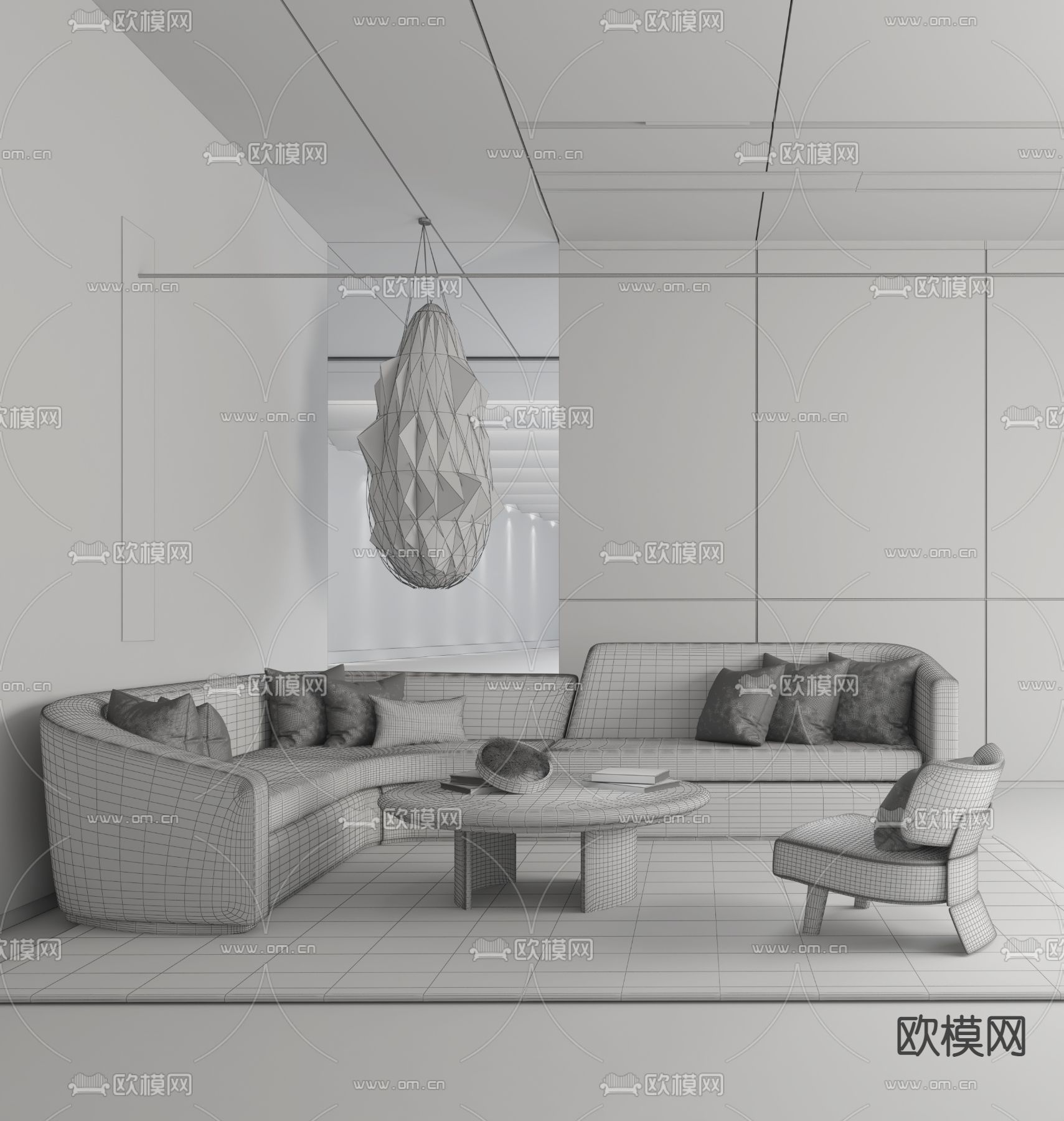 山禾金缘设计 现代布艺组合沙发3d模型下载（渲染图2）