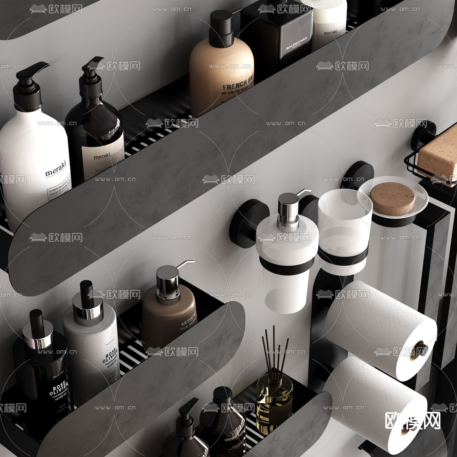 现代洗浴用品3d模型下载（渲染图2）