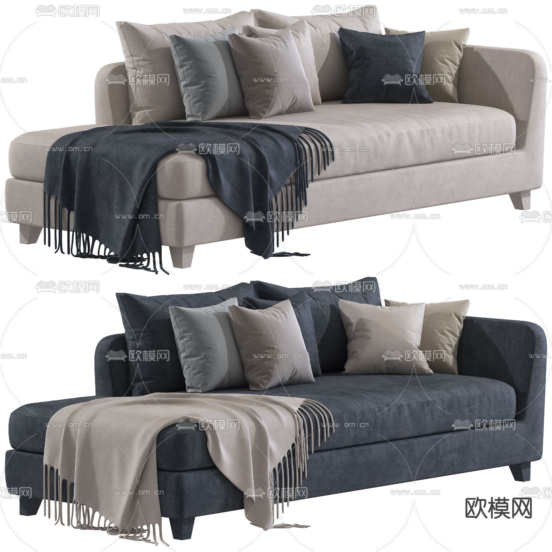 现代布艺沙发贵妃椅3d模型下载（渲染图2）