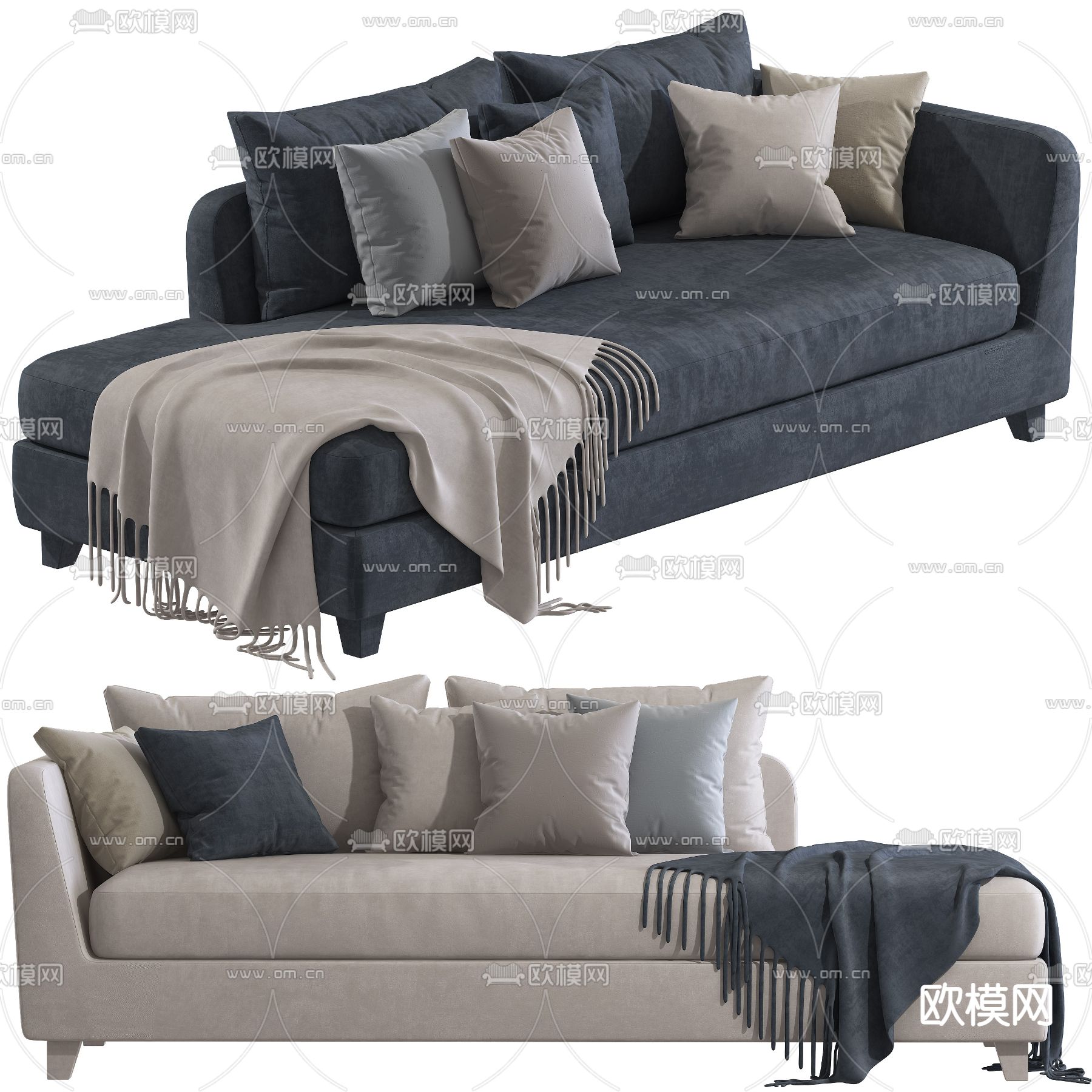 现代布艺沙发贵妃椅3d模型下载（渲染图1）