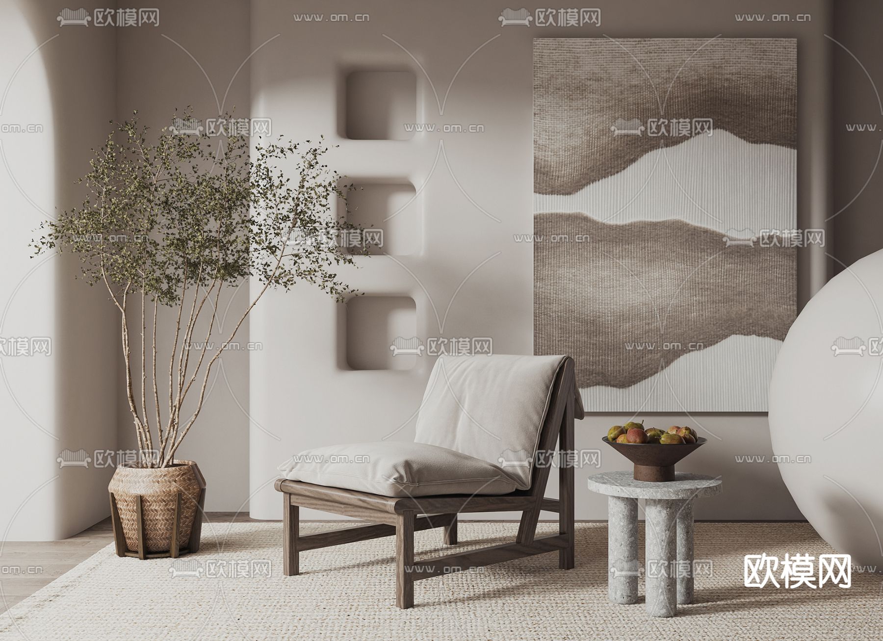 侘寂风单椅3d模型下载