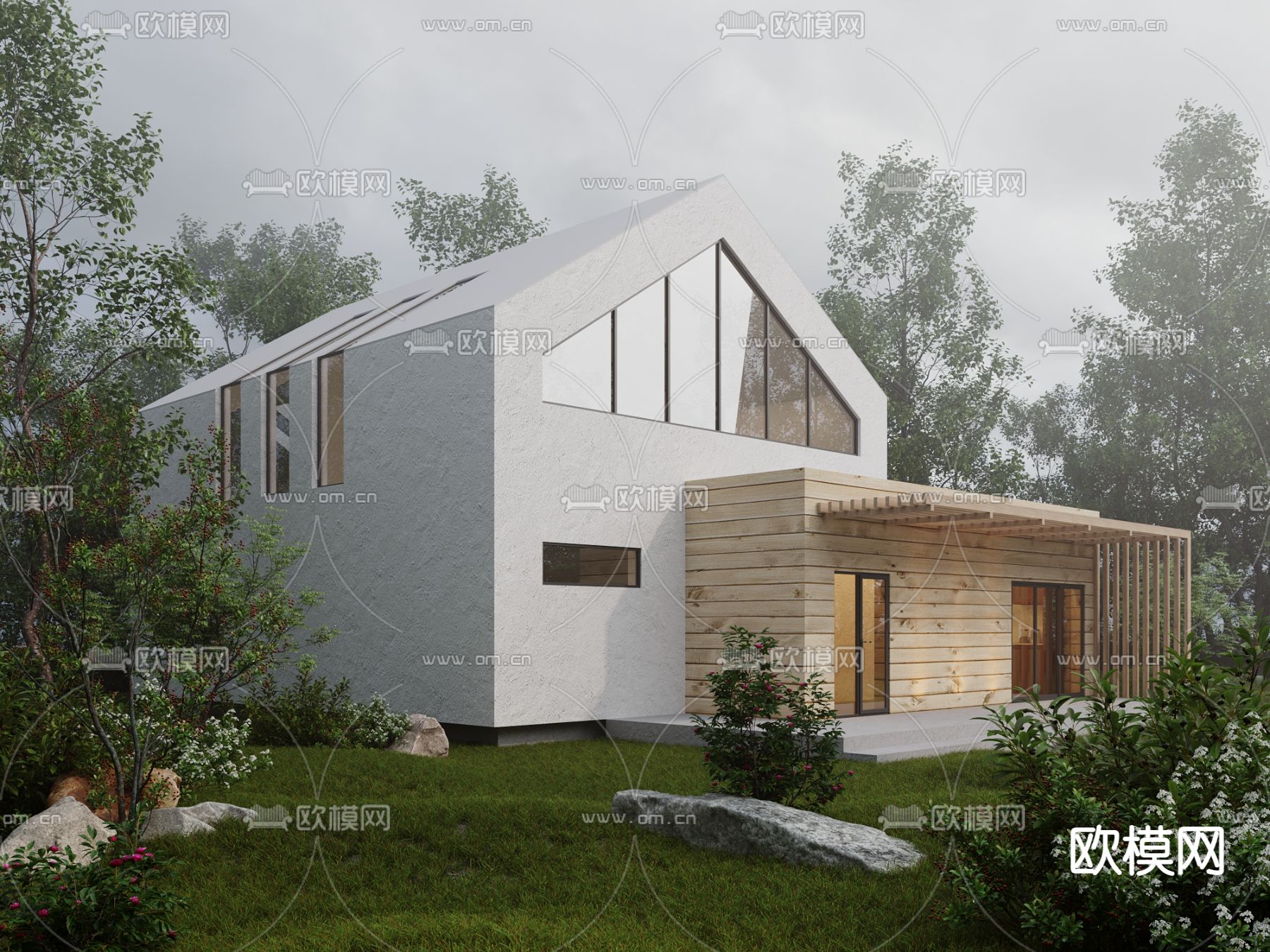 现代别墅外观3d模型下载（渲染图2）