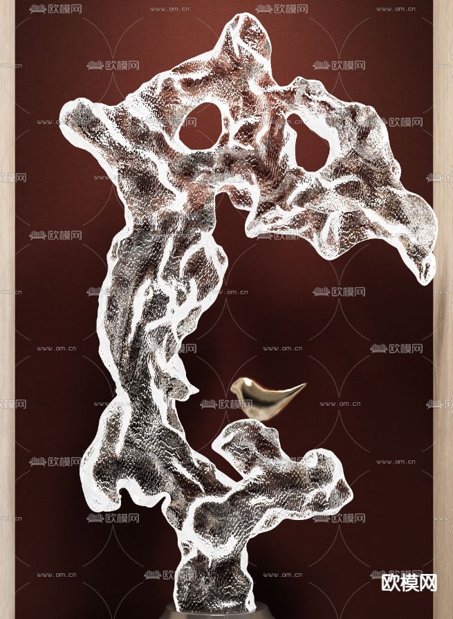 新中式太湖石雕塑3d模型下载（渲染图2）