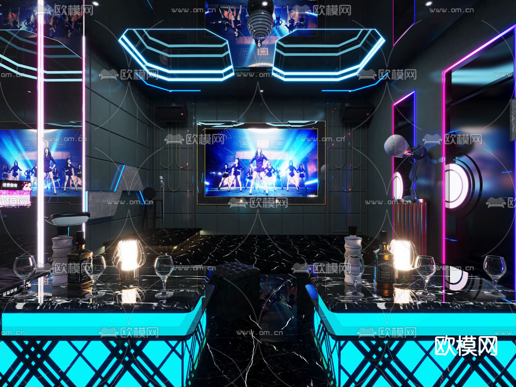 现代KTV包房3d模型下载（渲染图1）