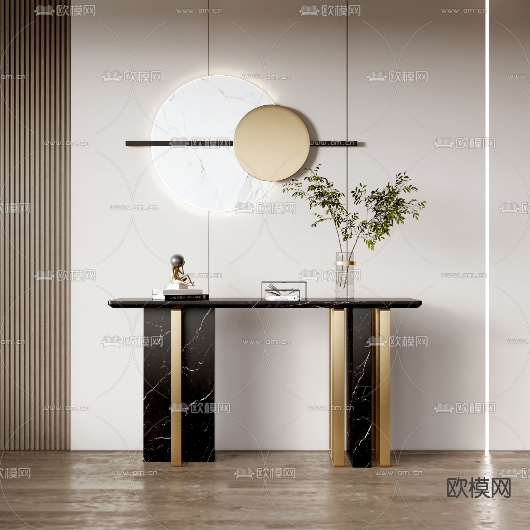 现代轻奢端景条案su模型下载（渲染图1）