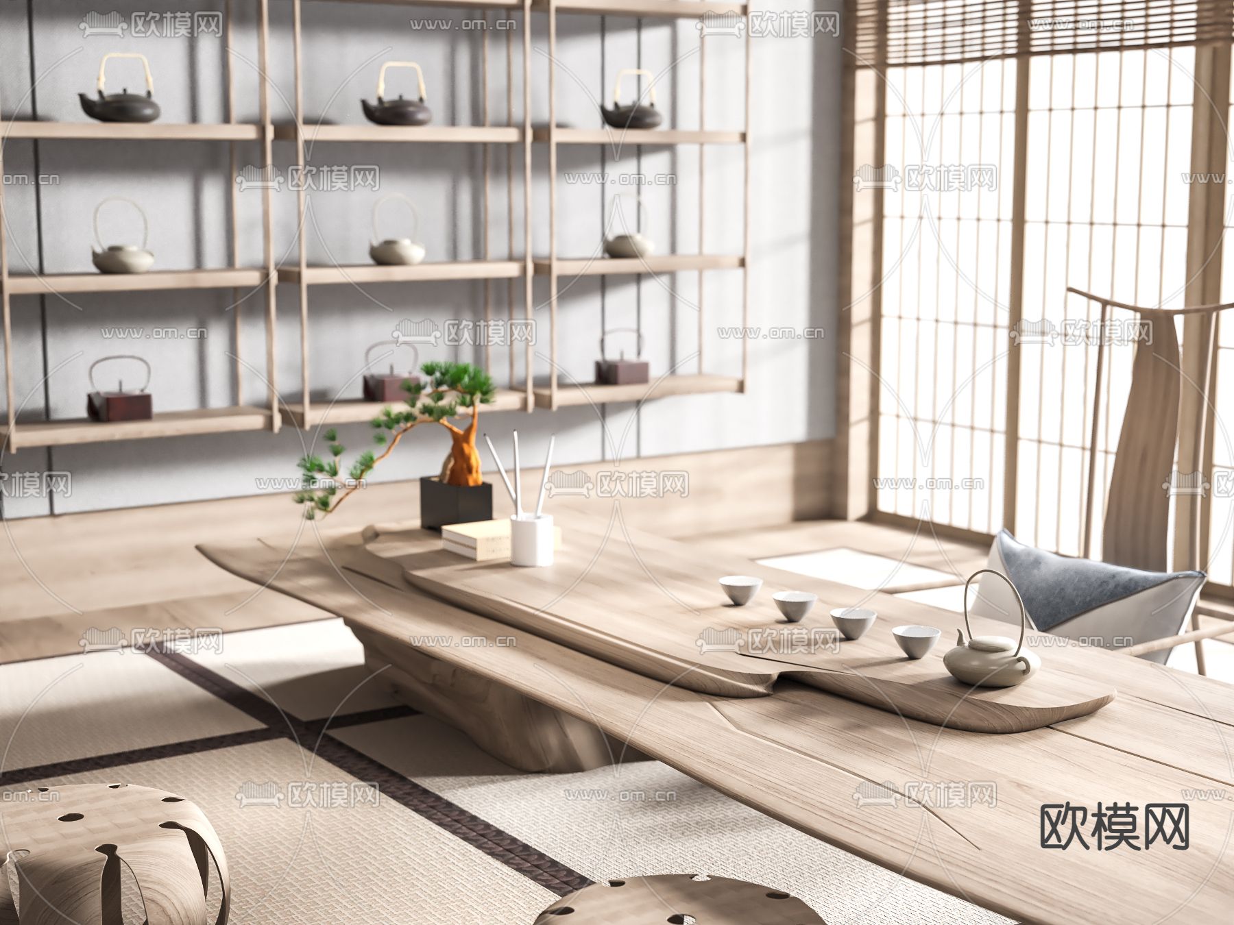 日式榻榻米茶室3d模型下载（渲染图2）