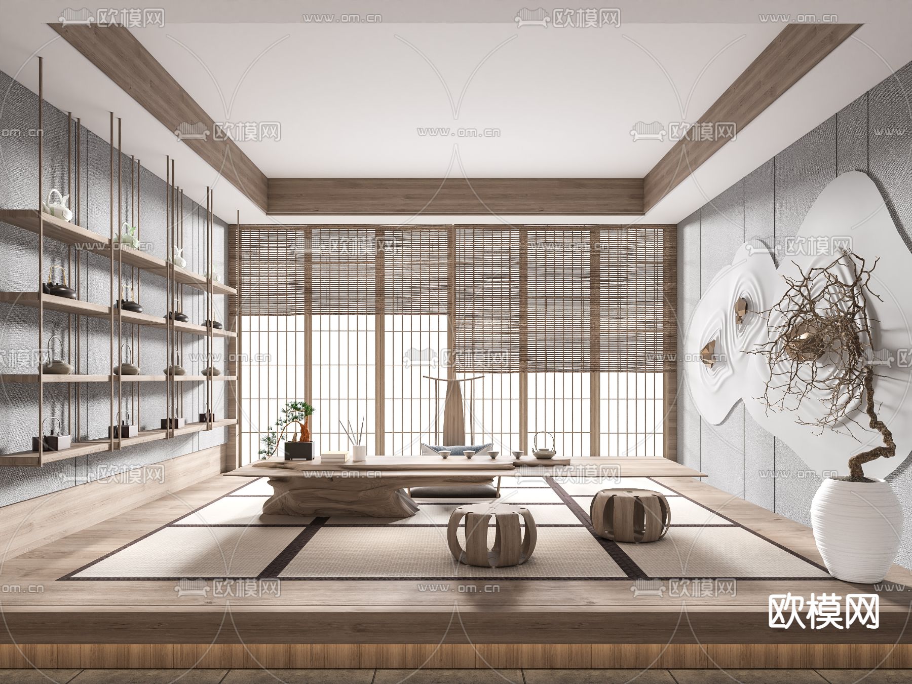 日式榻榻米茶室3d模型下载（渲染图1）