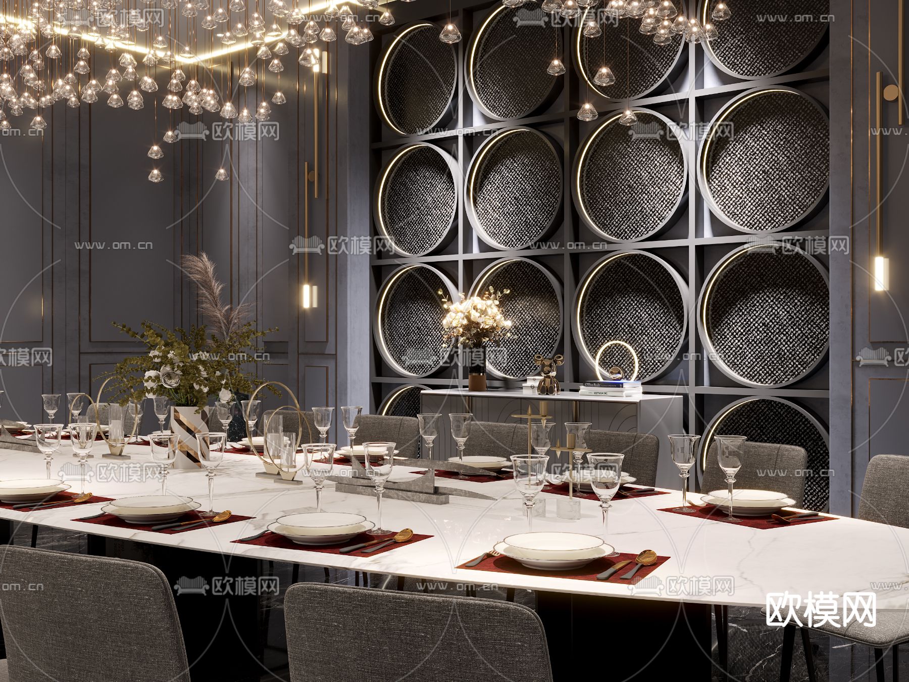 现代轻奢餐厅包房3d模型下载（渲染图5）