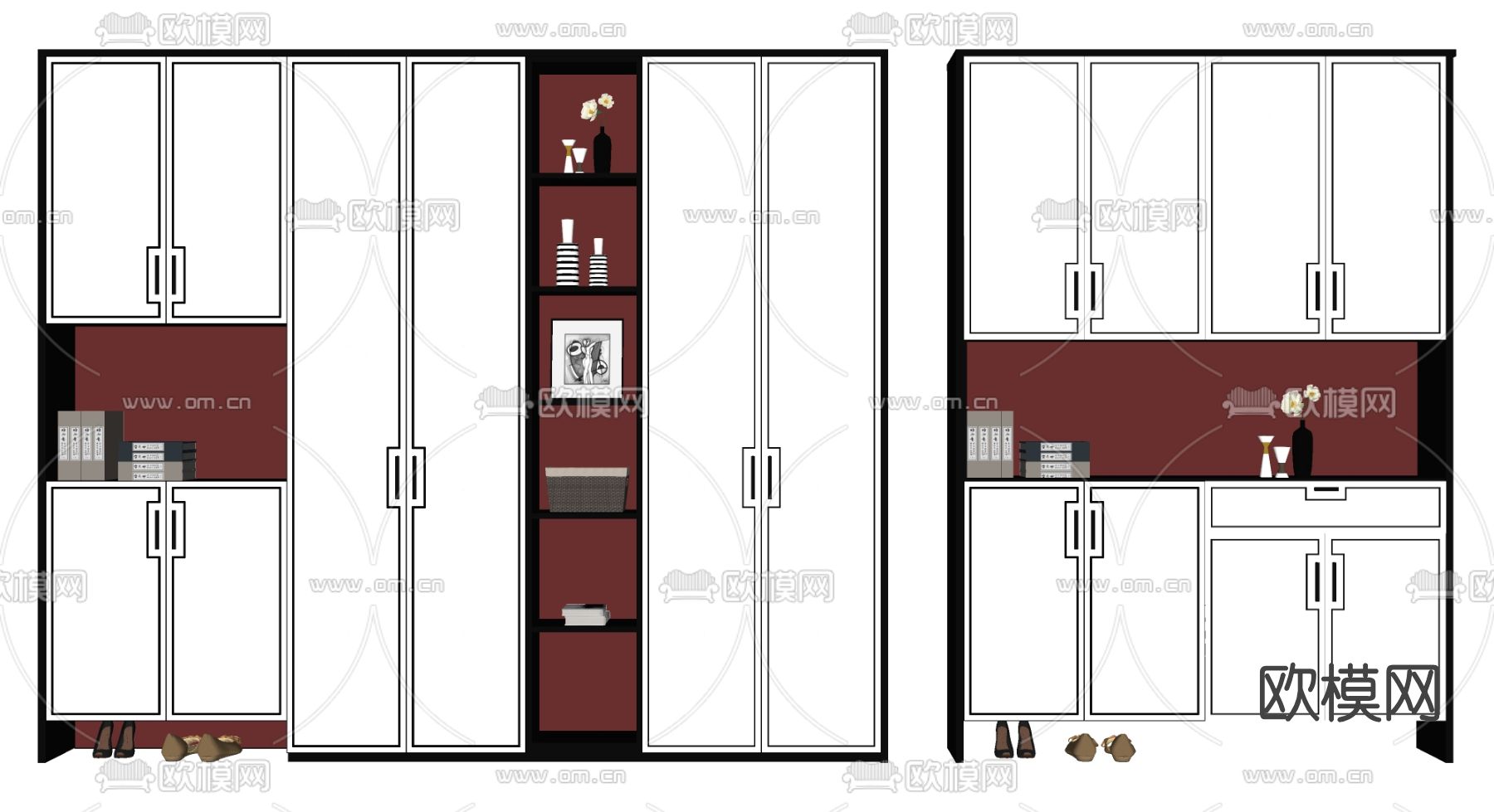 新中式多功能鞋柜su模型下载（渲染图2）