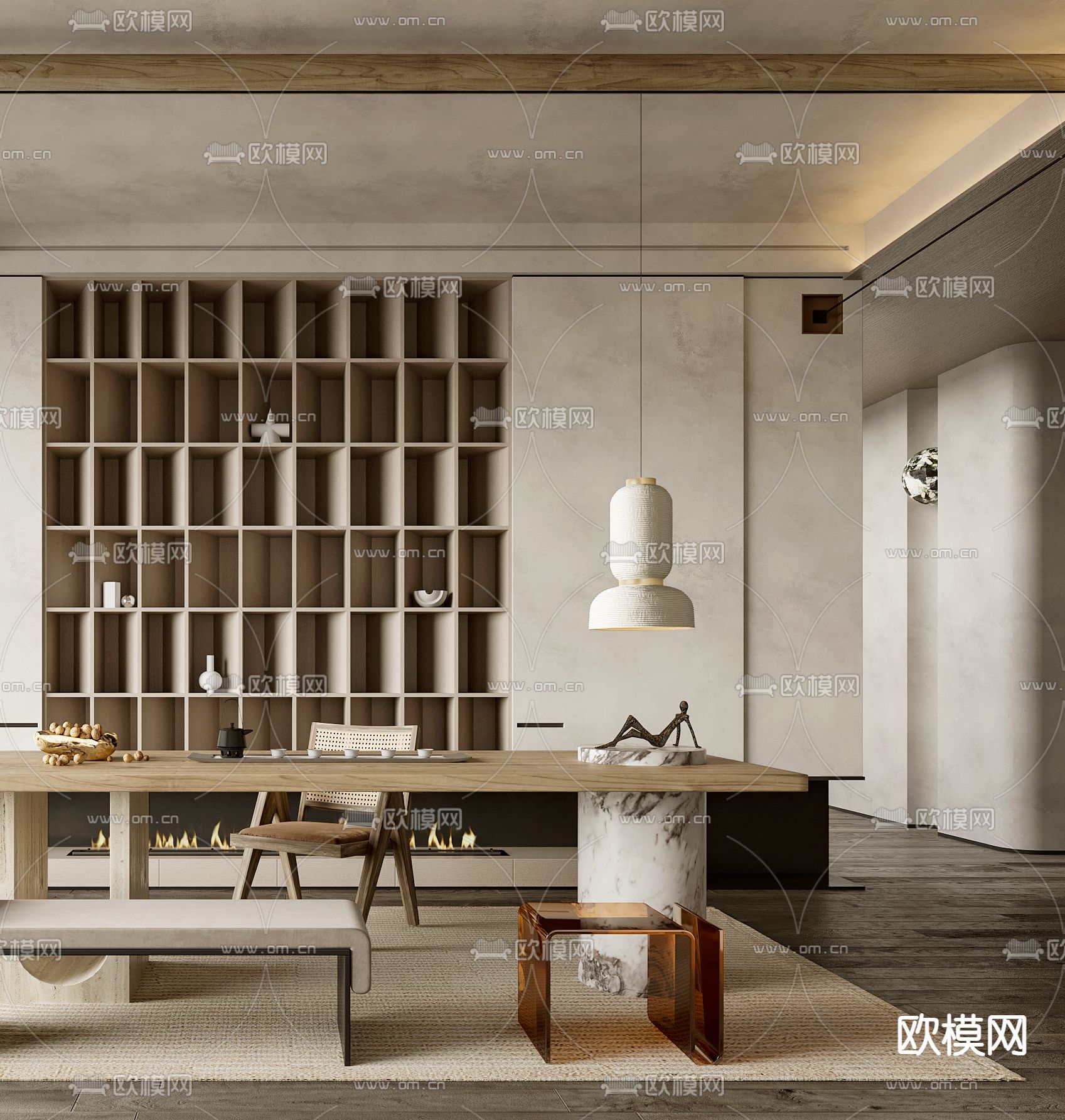 侘寂风茶室3d模型下载（渲染图3）