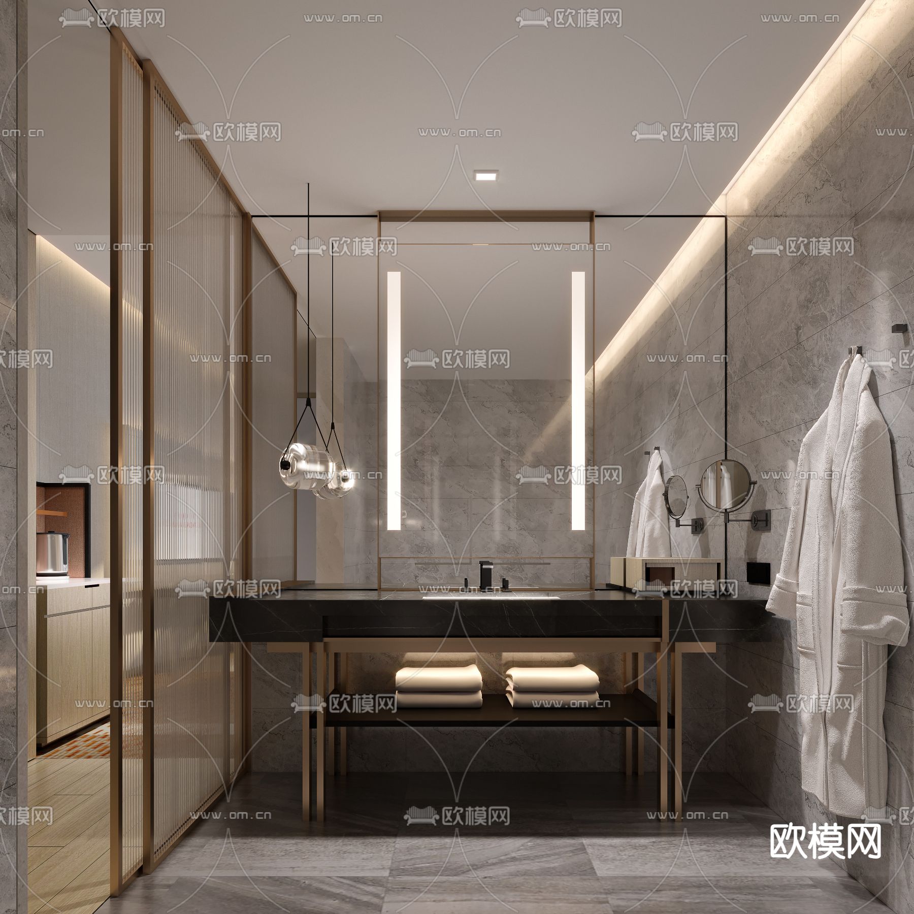 现代酒店双床房3d模型