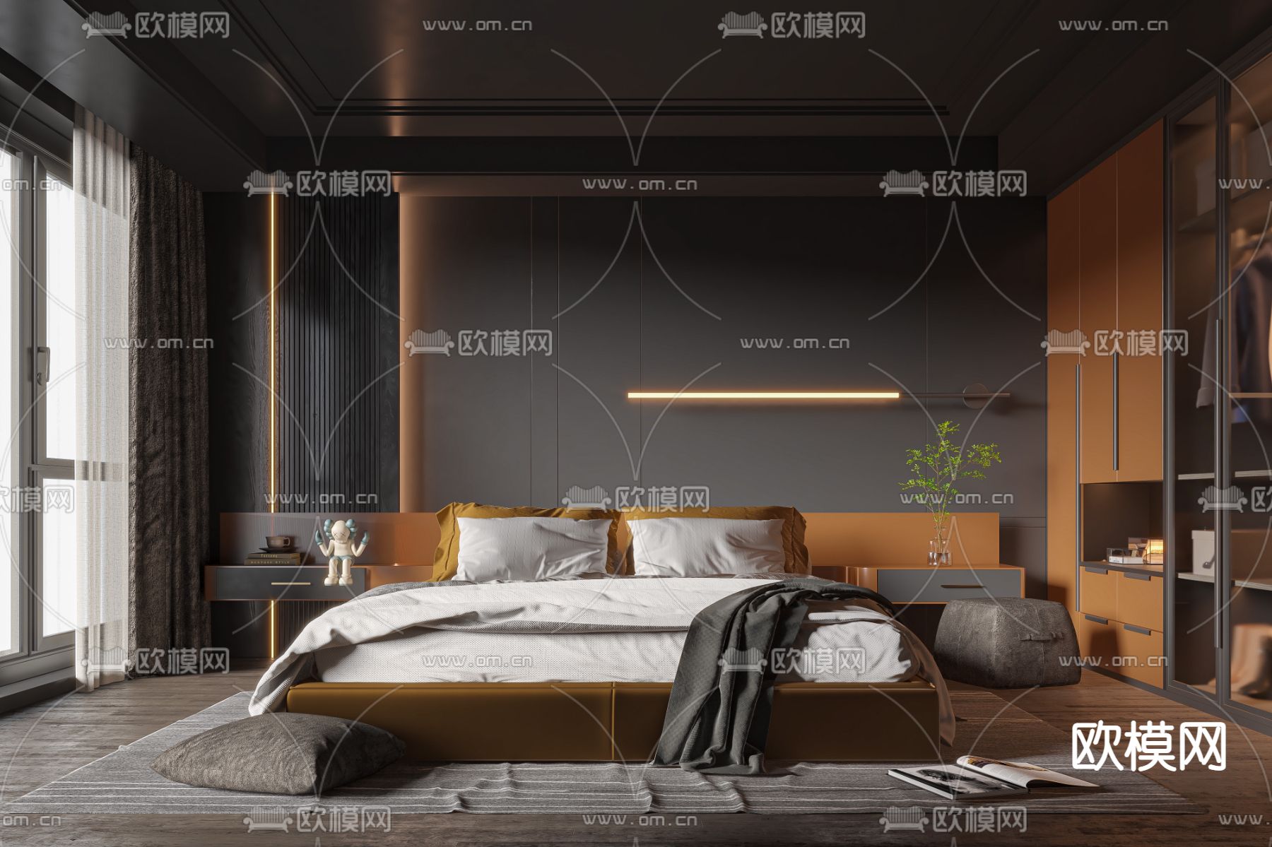 暗黑风卧室3d模型下载_ID11813498_3dmax免费模型-欧模网
