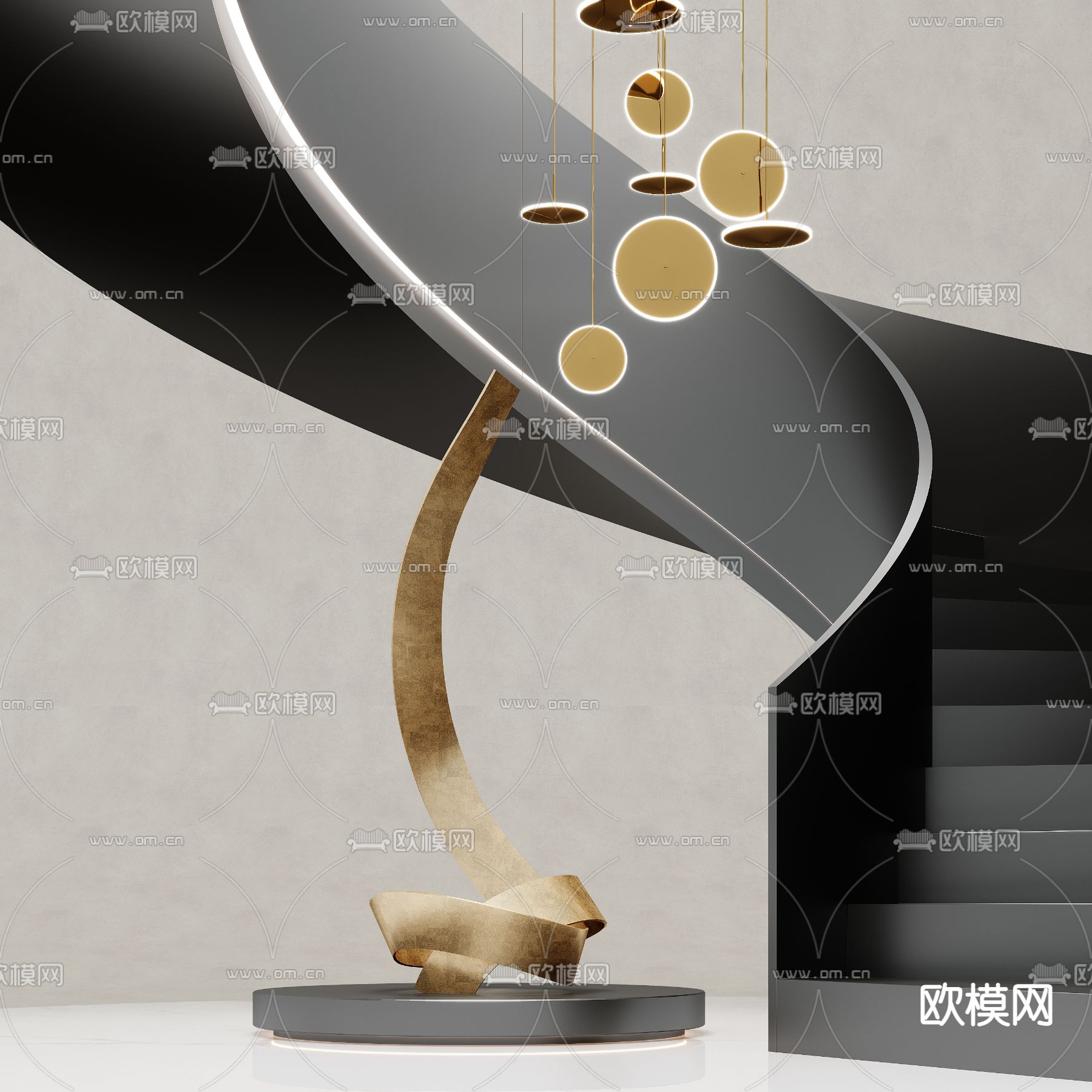 现代金属抽象雕塑3d模型下载