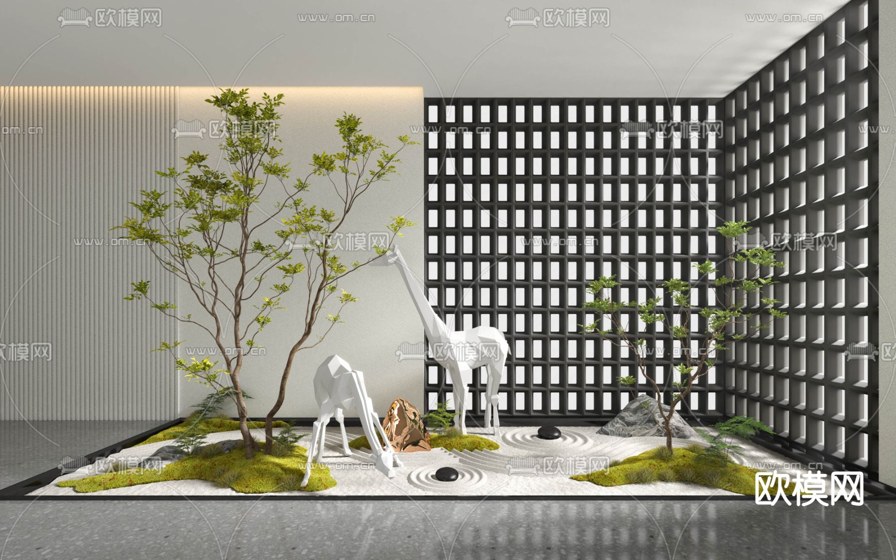 新中式室内枯山水景观小品3d模型下载