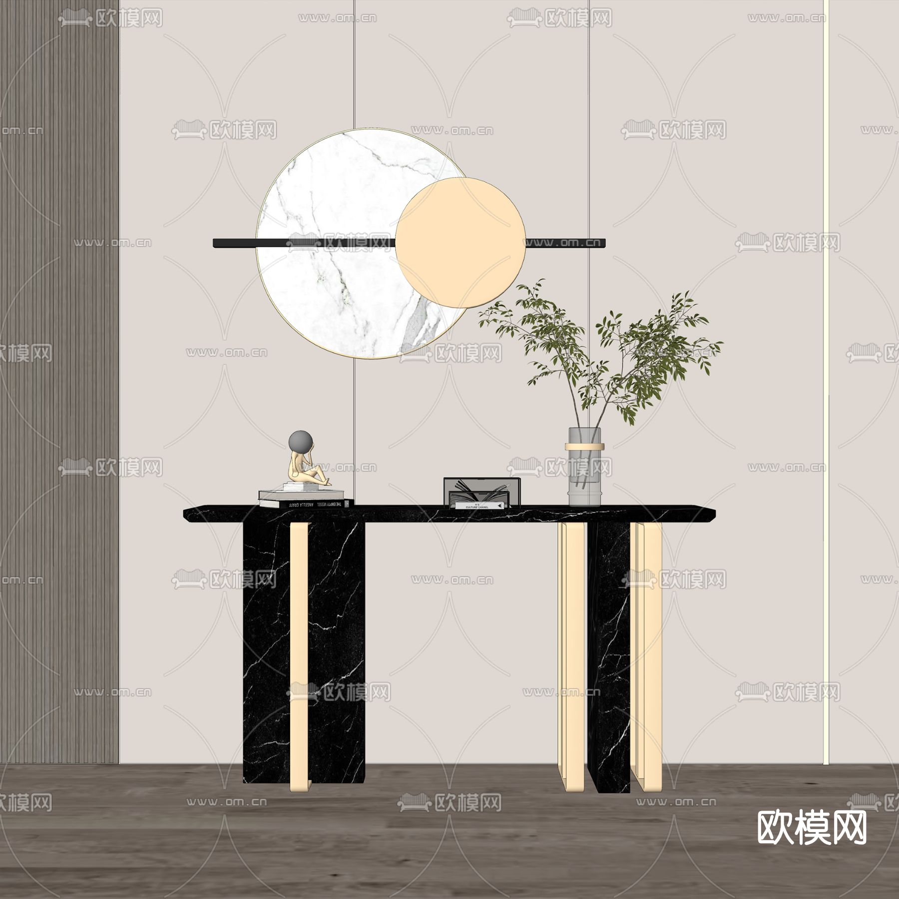 现代轻奢端景条案su模型下载（渲染图2）