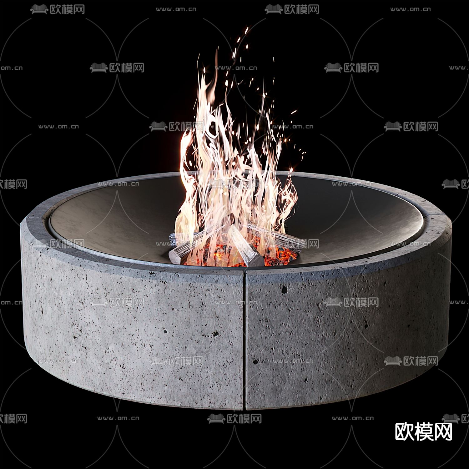 现代火炉篝火3d模型下载（渲染图1）