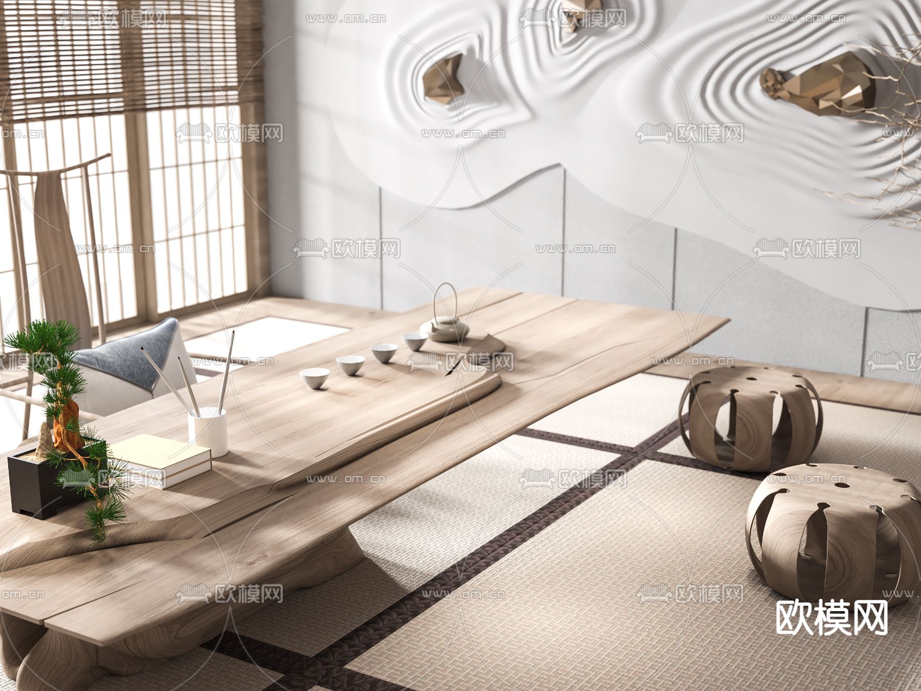 日式榻榻米茶室3d模型下载（渲染图3）