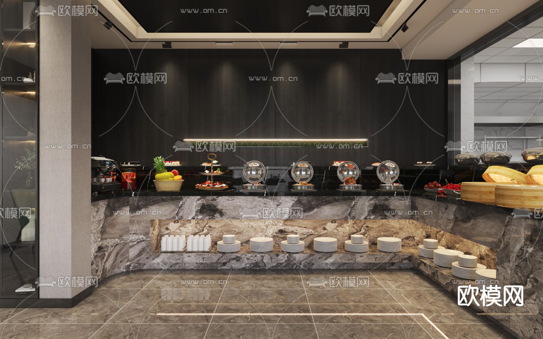 现代自助餐厅3d模型下载（渲染图2）