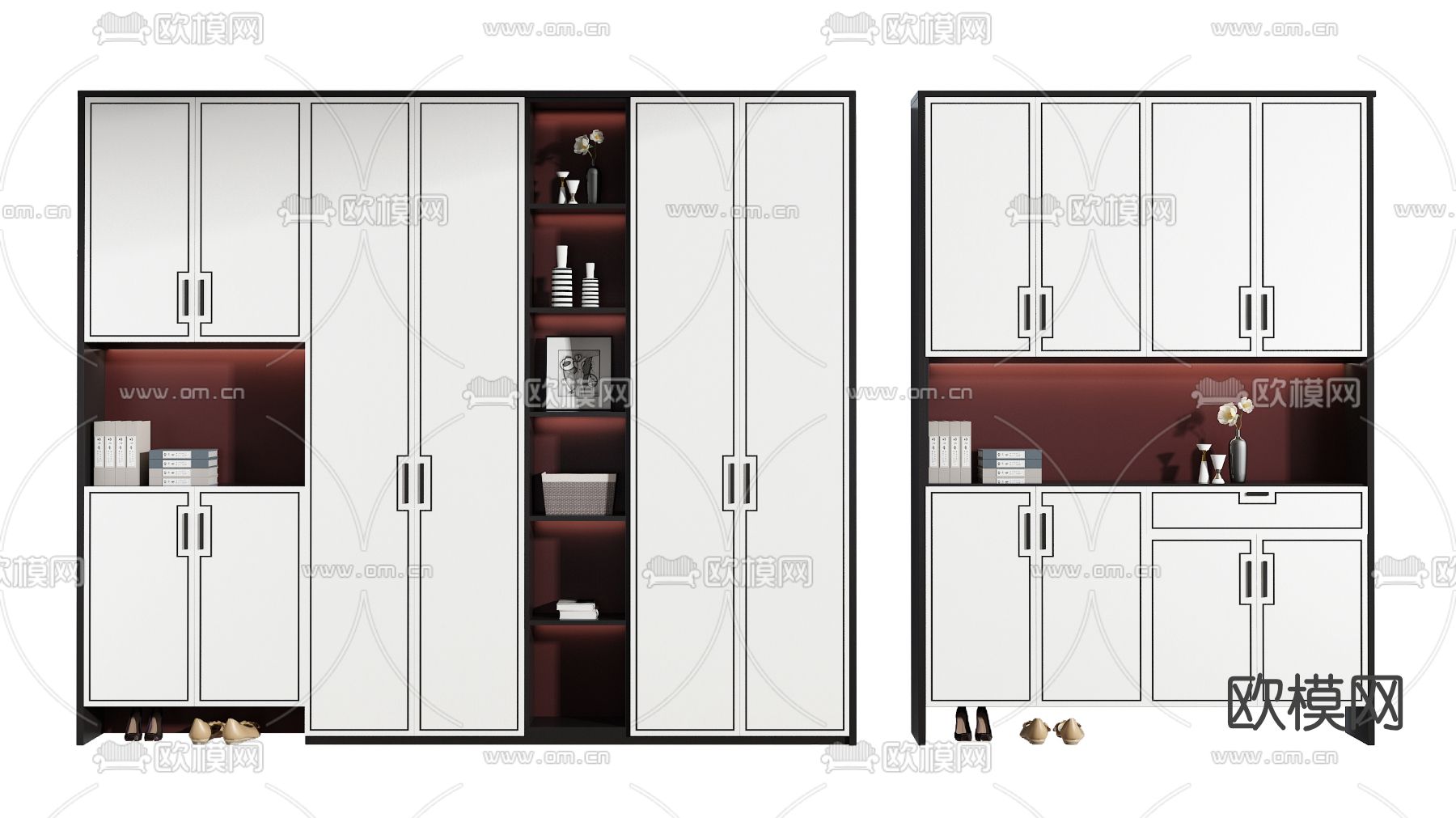 新中式多功能鞋柜su模型下载（渲染图1）