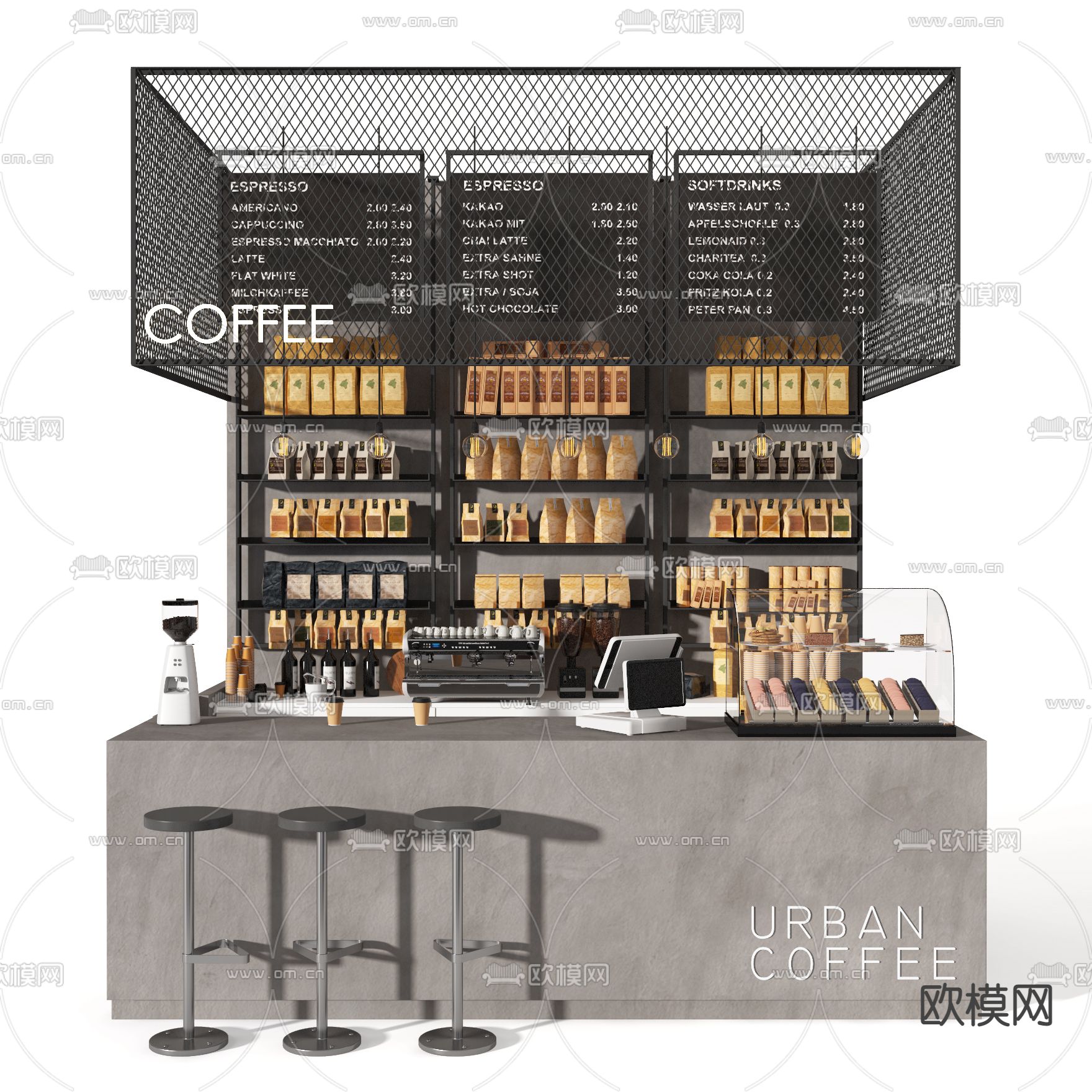 现代咖啡厅吧台操作台3d模型下载