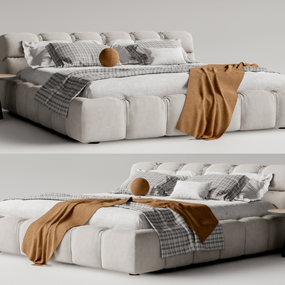 现代布艺双人床su模型