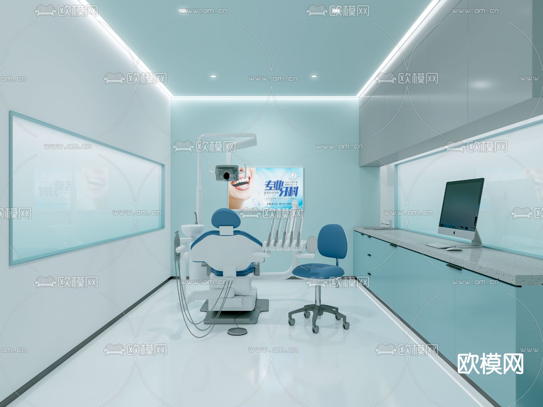 现代口腔医院前台大厅3d模型