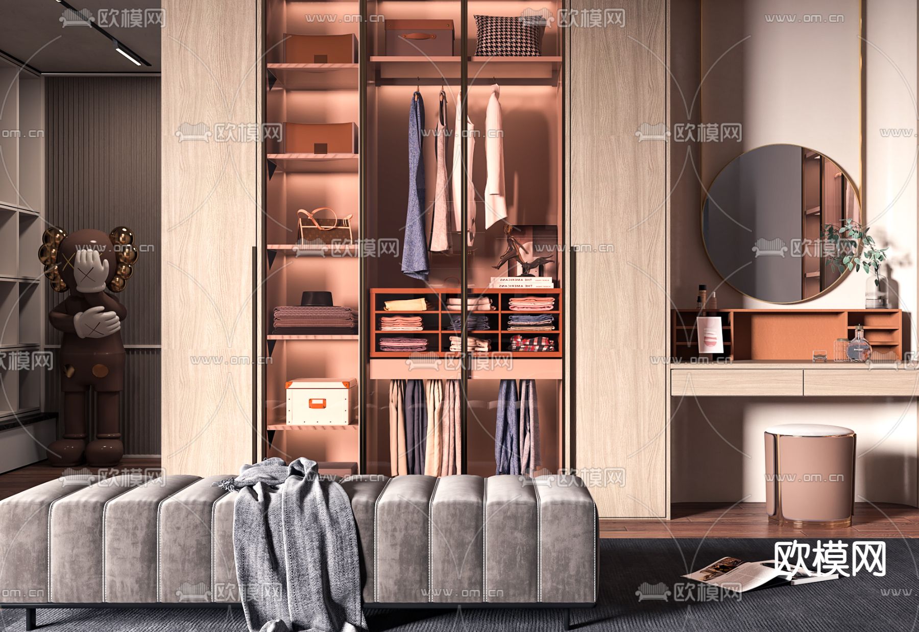 现代衣帽间3d模型下载（渲染图2）
