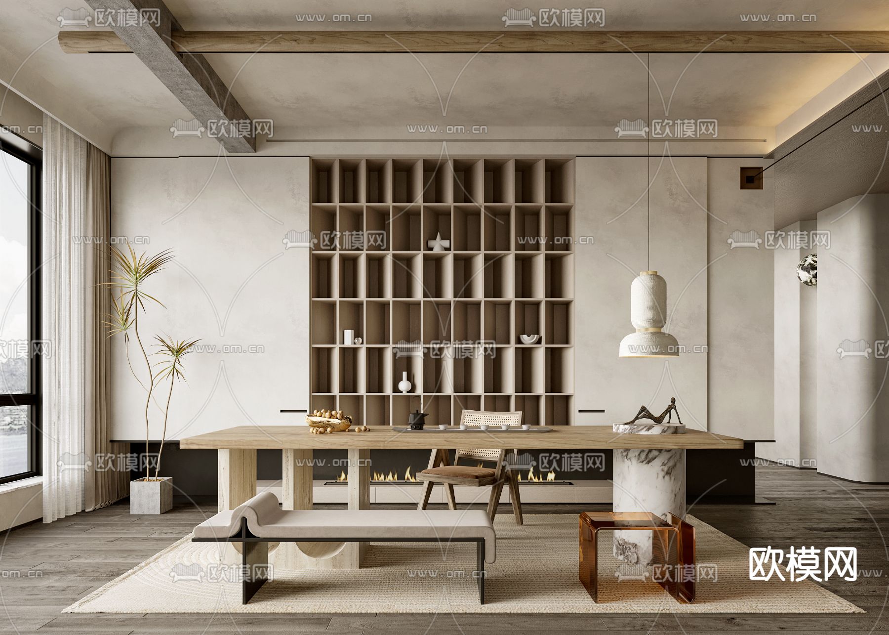 侘寂风茶室3d模型下载（渲染图1）