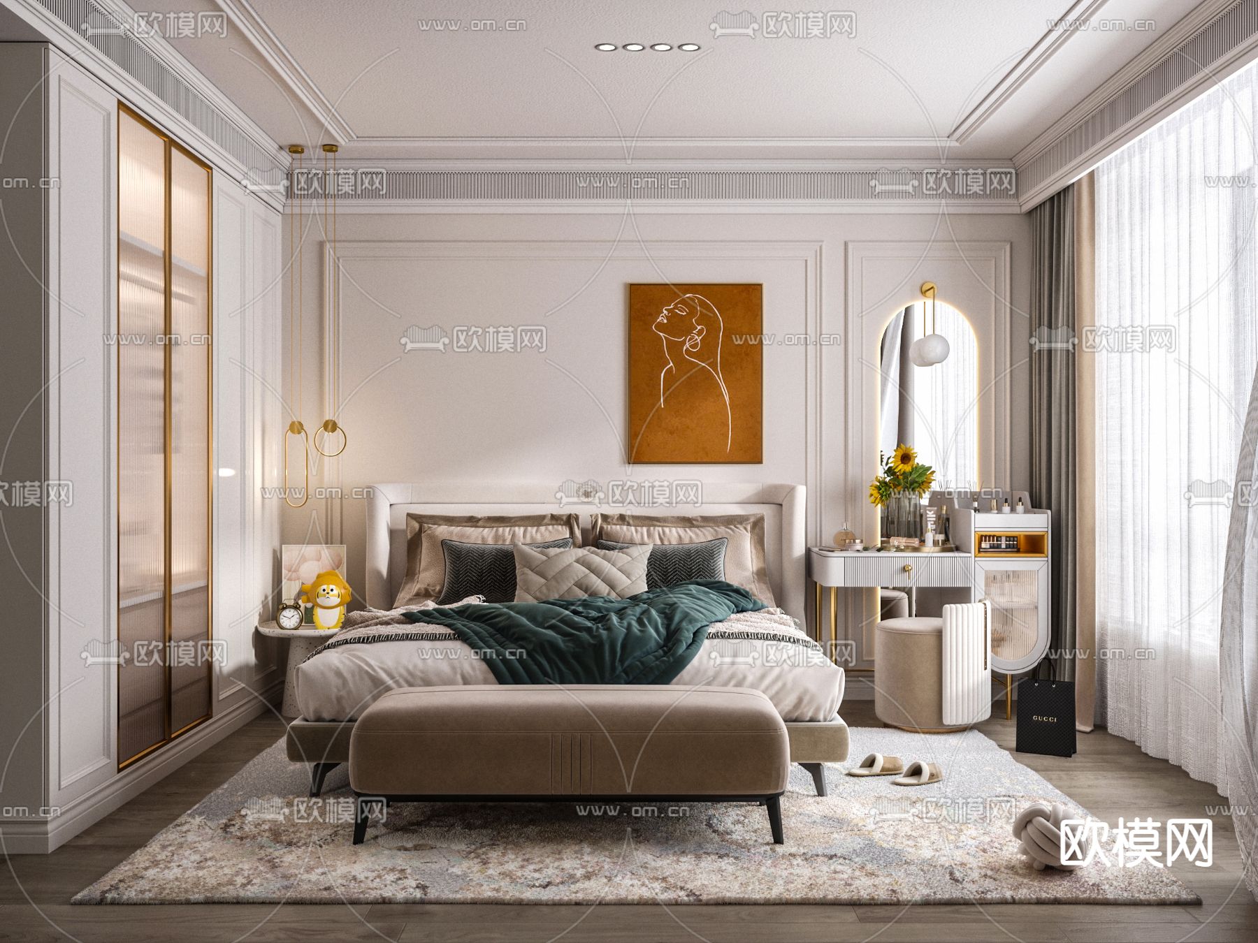 北欧卧室主人房3d模型下载