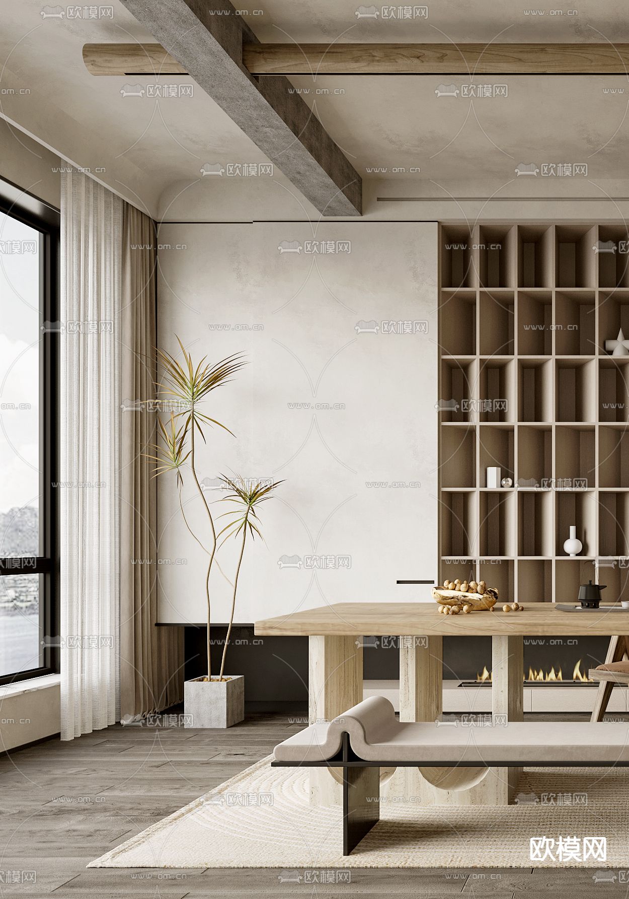 侘寂风茶室3d模型下载（渲染图2）