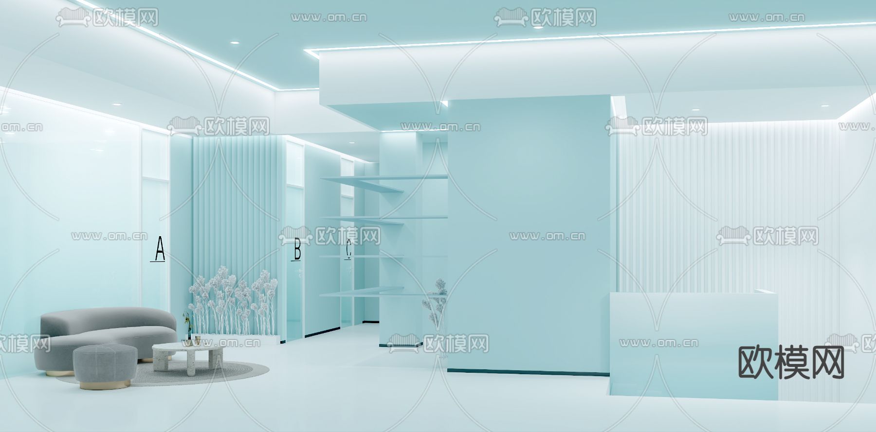 现代口腔医院前台大厅3d模型