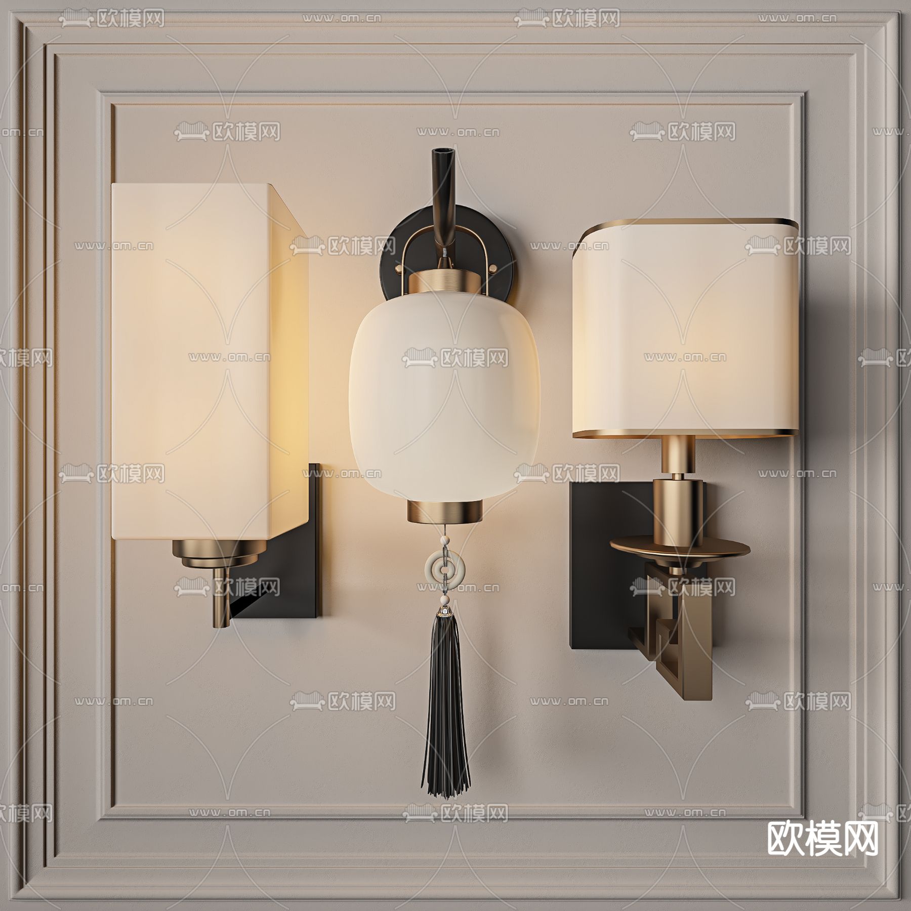 新中式轻奢壁灯3d模型下载