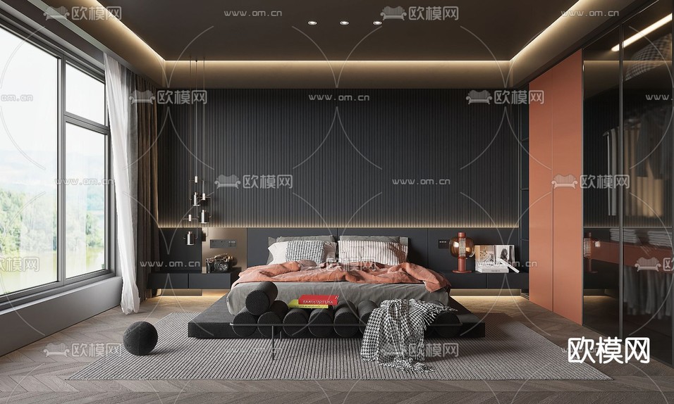 暗黑风卧室3d模型下载(渲染图1)