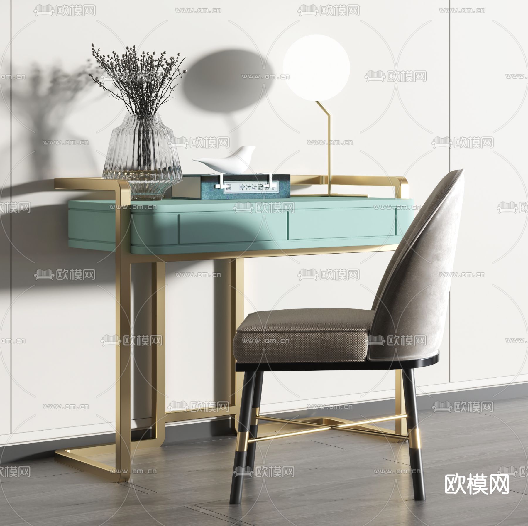 现代轻奢书桌椅3d模型下载