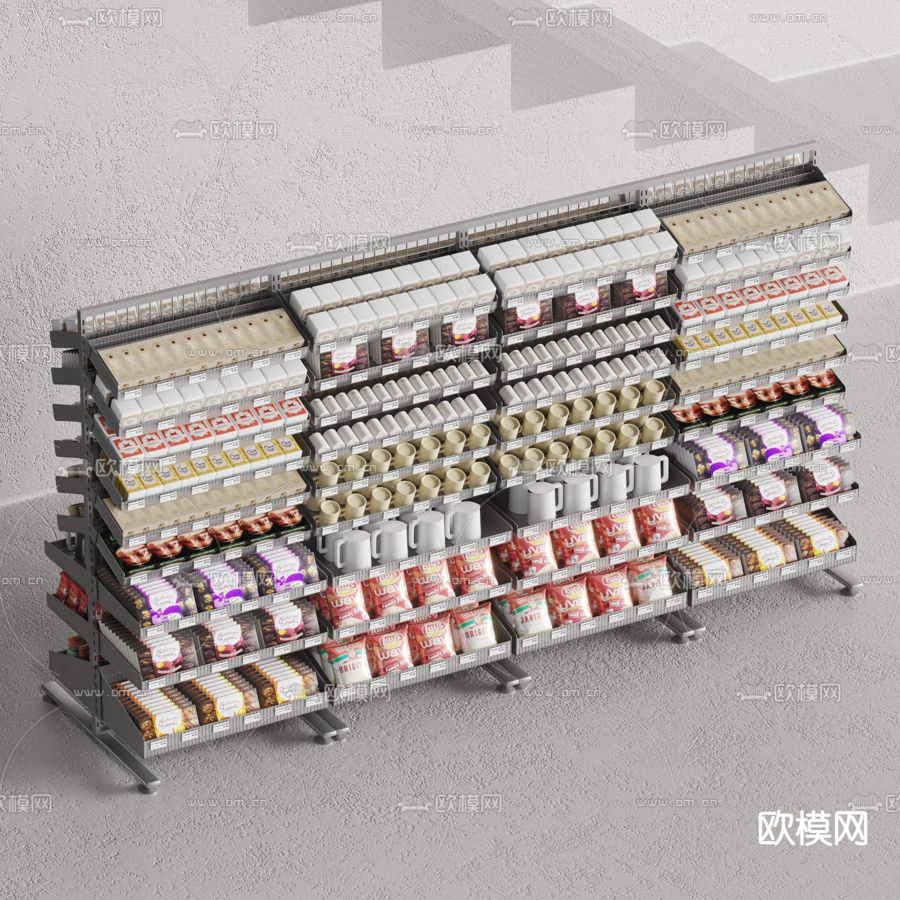 现代零食商店货架3d模型下载