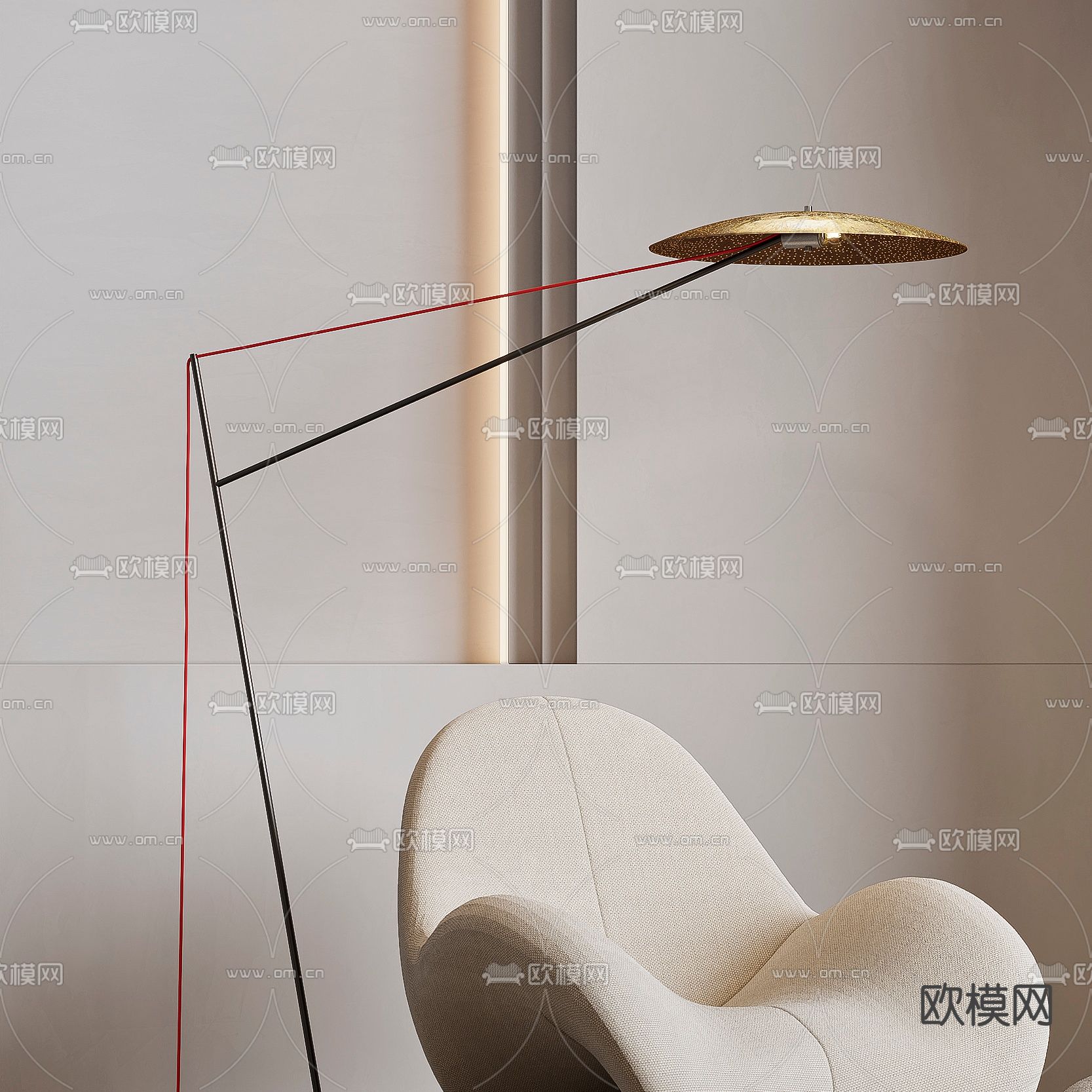 现代休闲沙发落地灯组合3d模型下载（渲染图3）