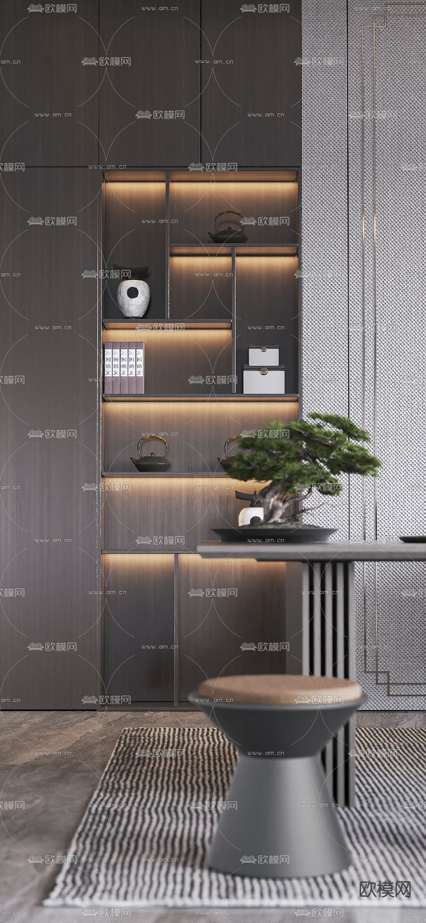 新中式禅意茶室3d模型下载（渲染图2）