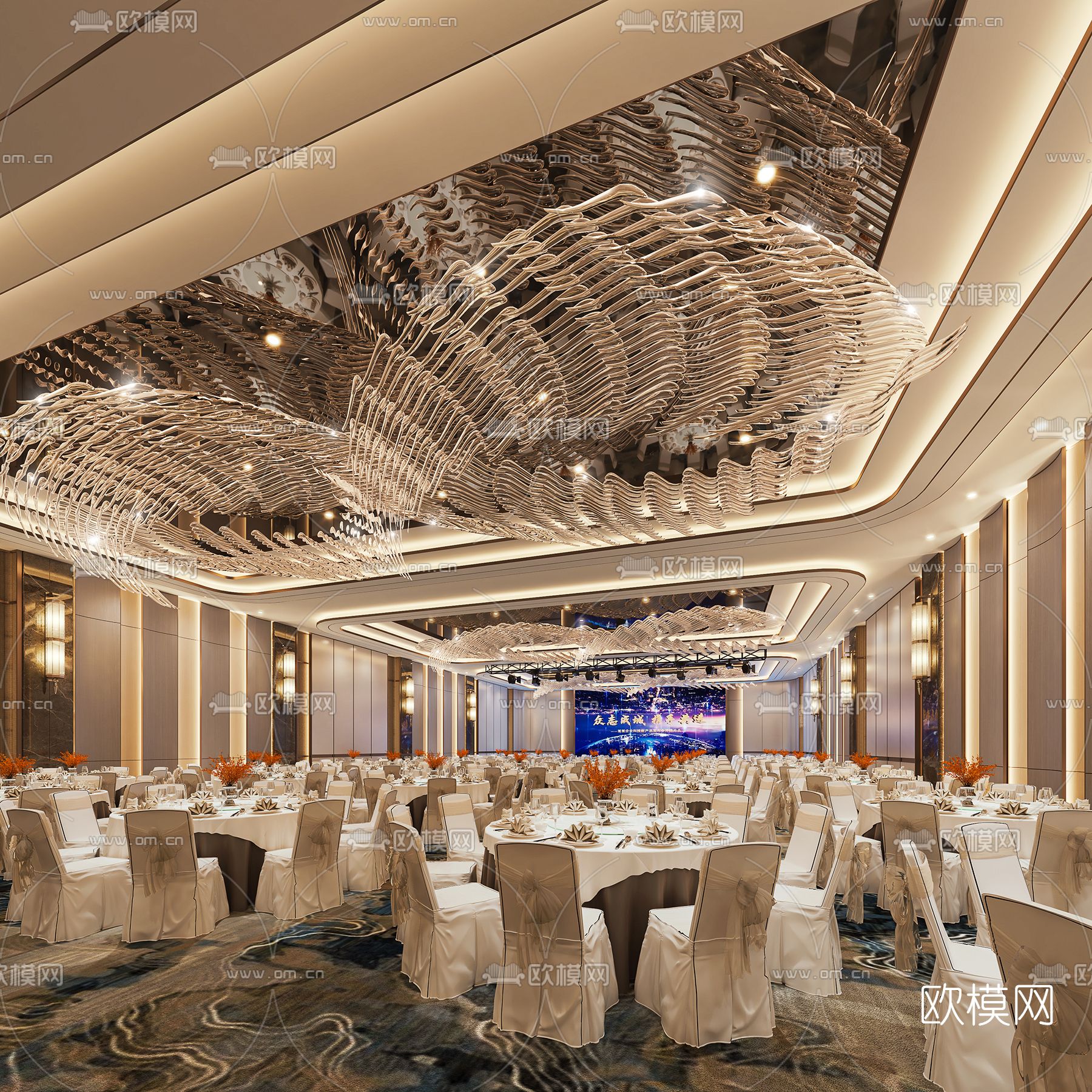 现代轻奢酒店宴会厅3d模型