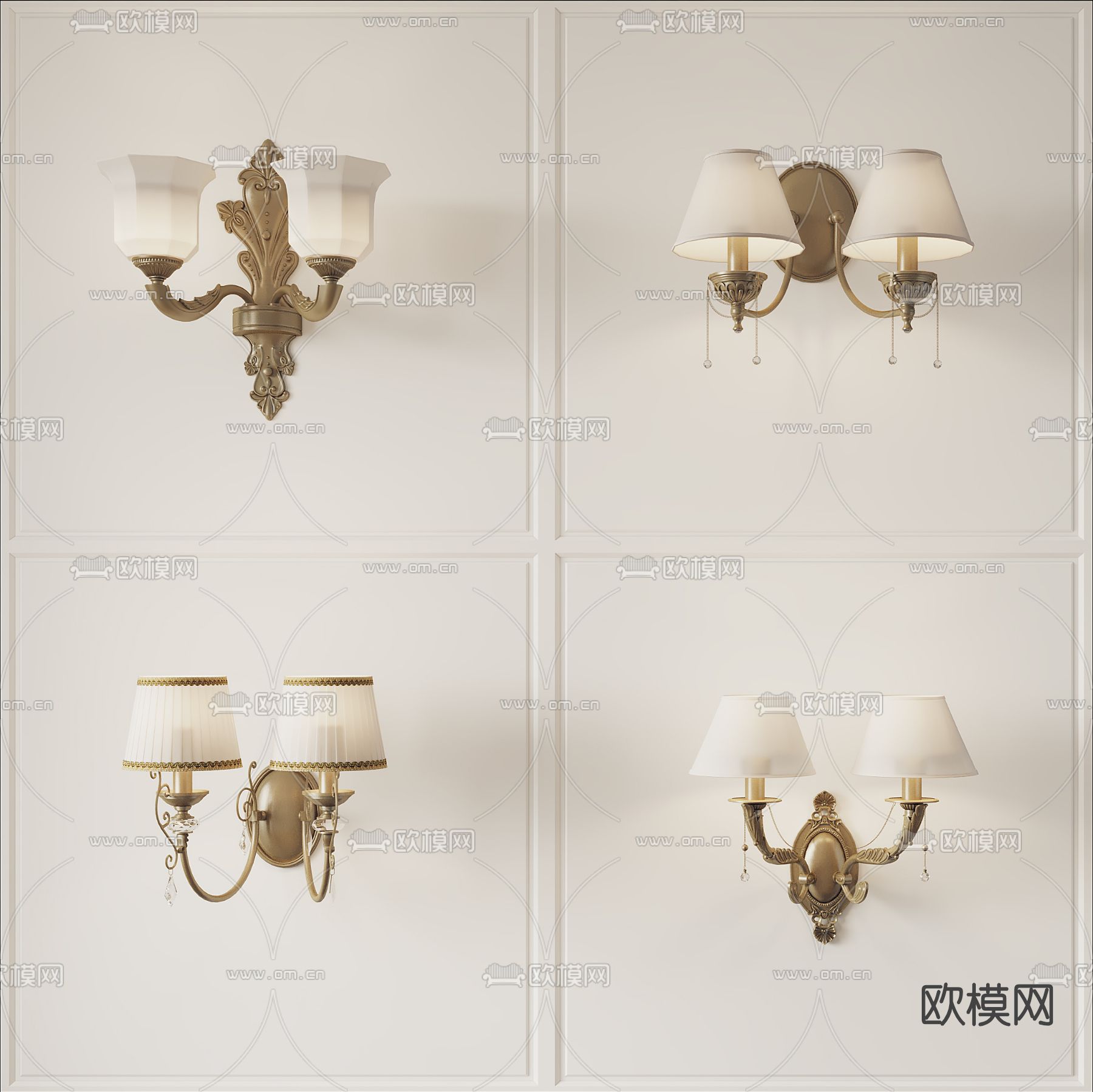 欧式轻奢双头壁灯su模型下载（渲染图1）