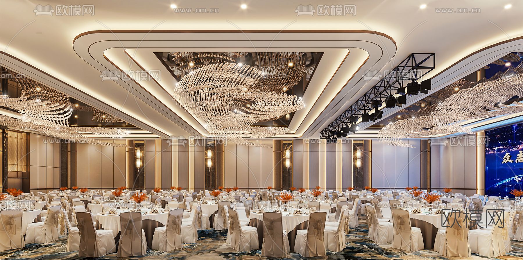 现代轻奢酒店宴会厅3d模型