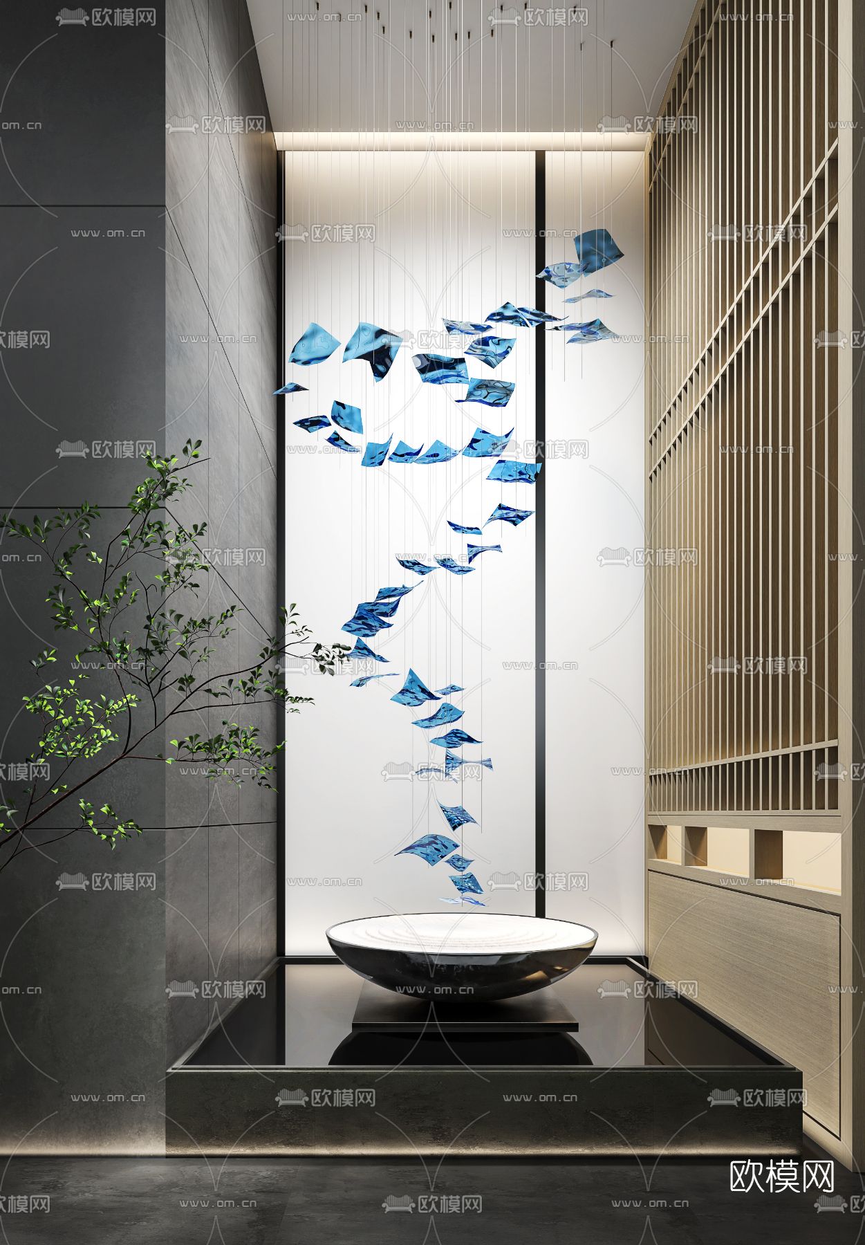 新中式玄关艺术装置雕塑3d模型下载（渲染图1）