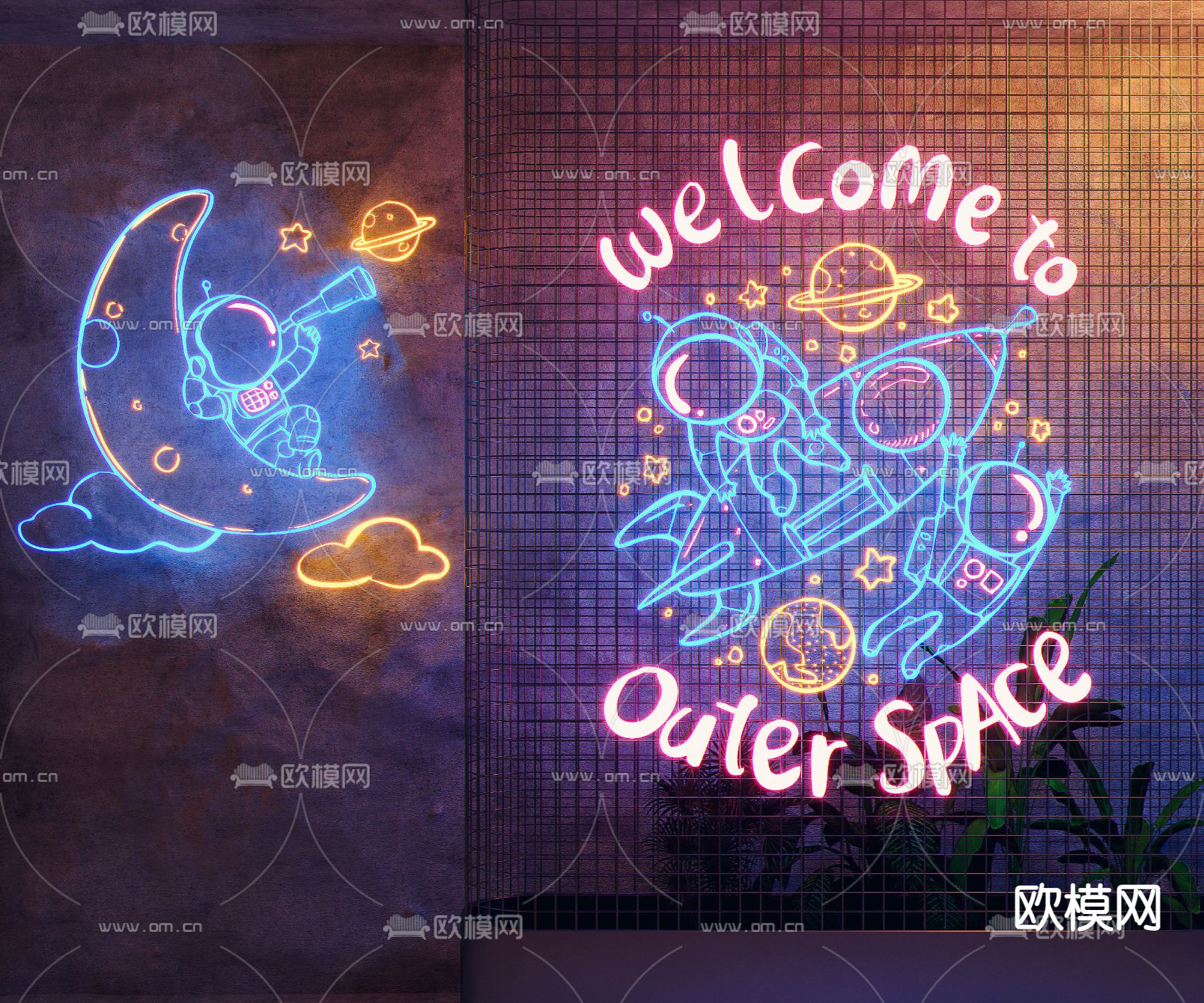 现代太空人霓虹灯3d模型下载