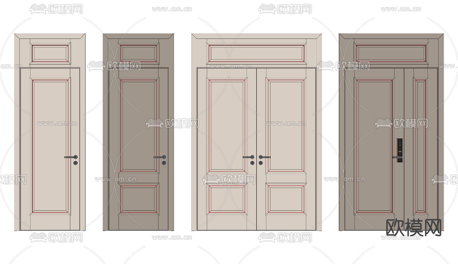 美式房门单开门密码门su模型下载（渲染图2）