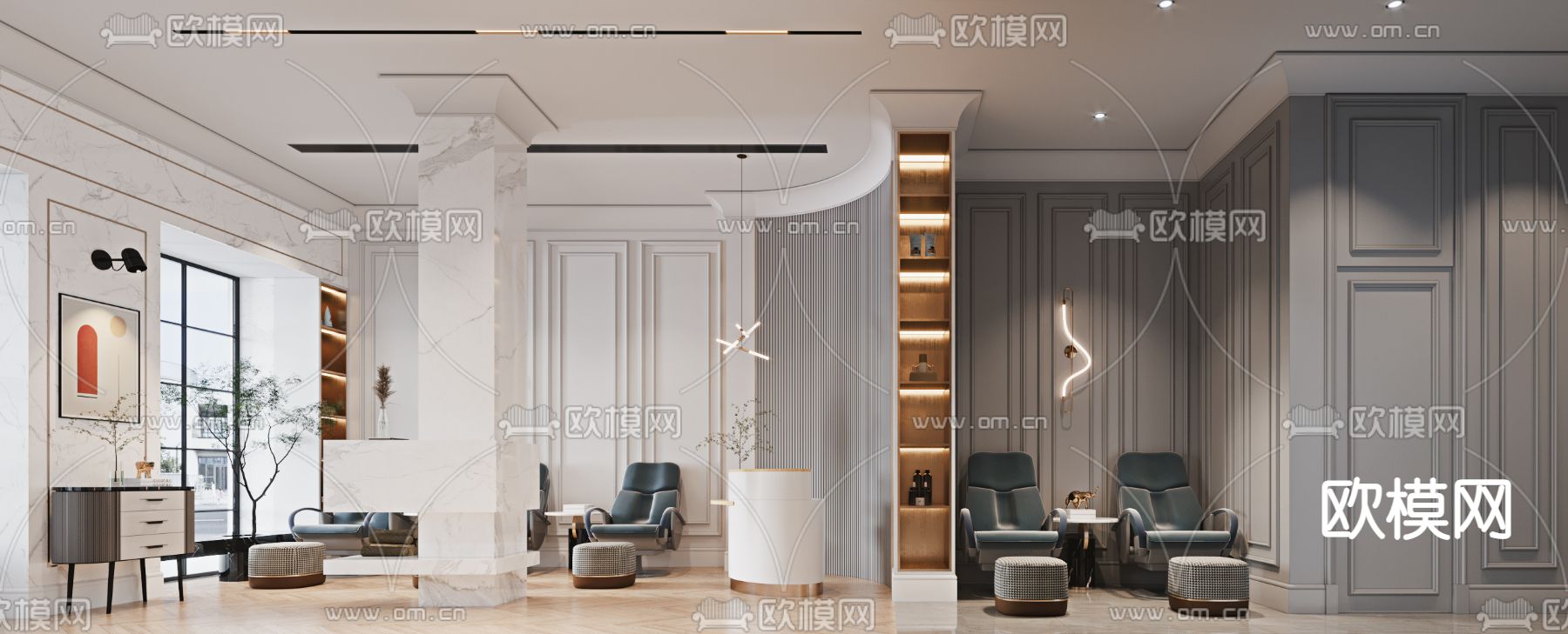 简欧美容美甲店3d模型下载（渲染图1）