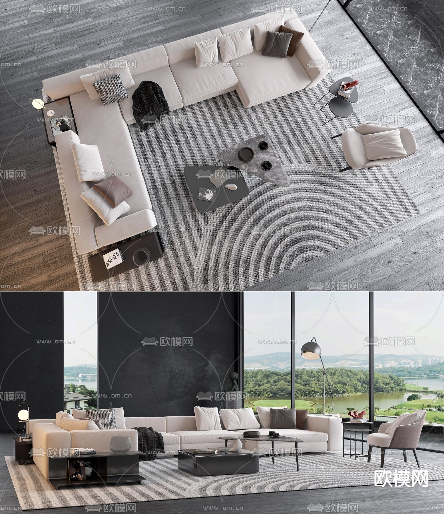 现代布艺转角沙发组合3d模型下载_ID11815701_3dmax免费模型-欧模网