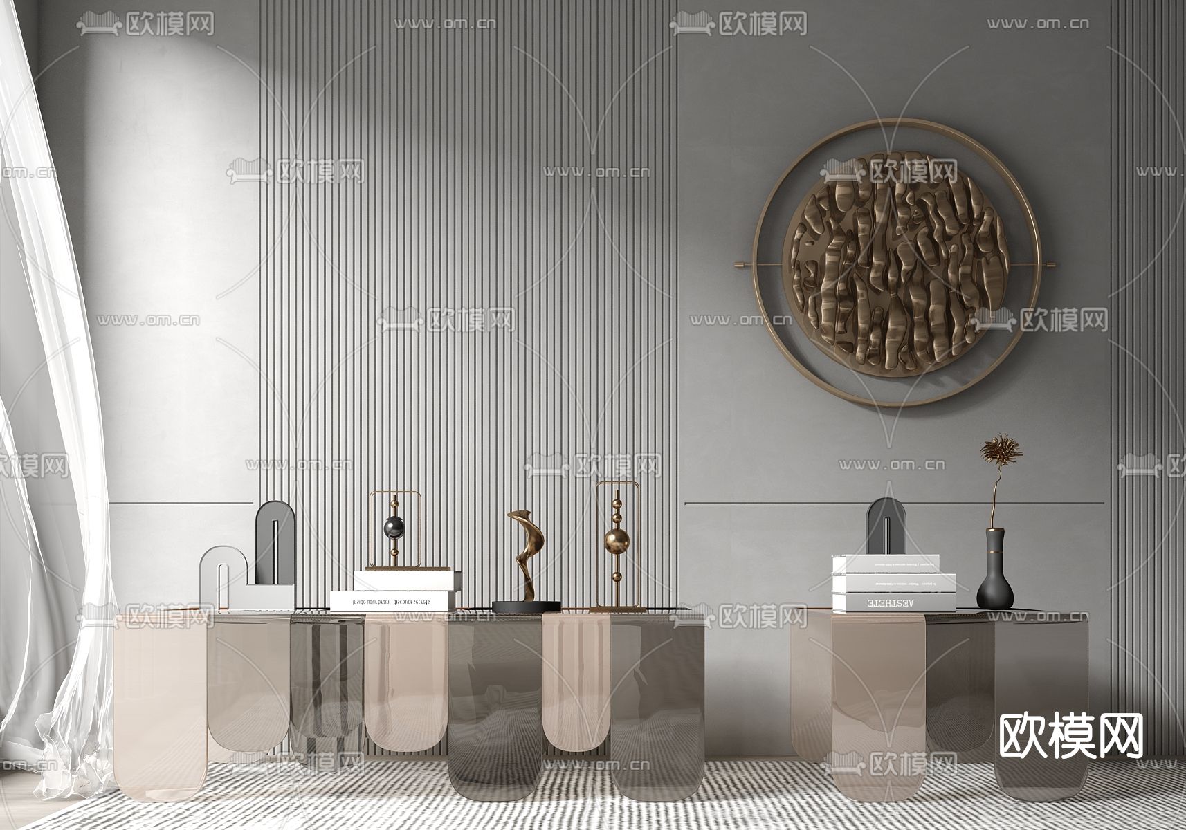 现代轻奢茶几角几su模型下载（渲染图1）