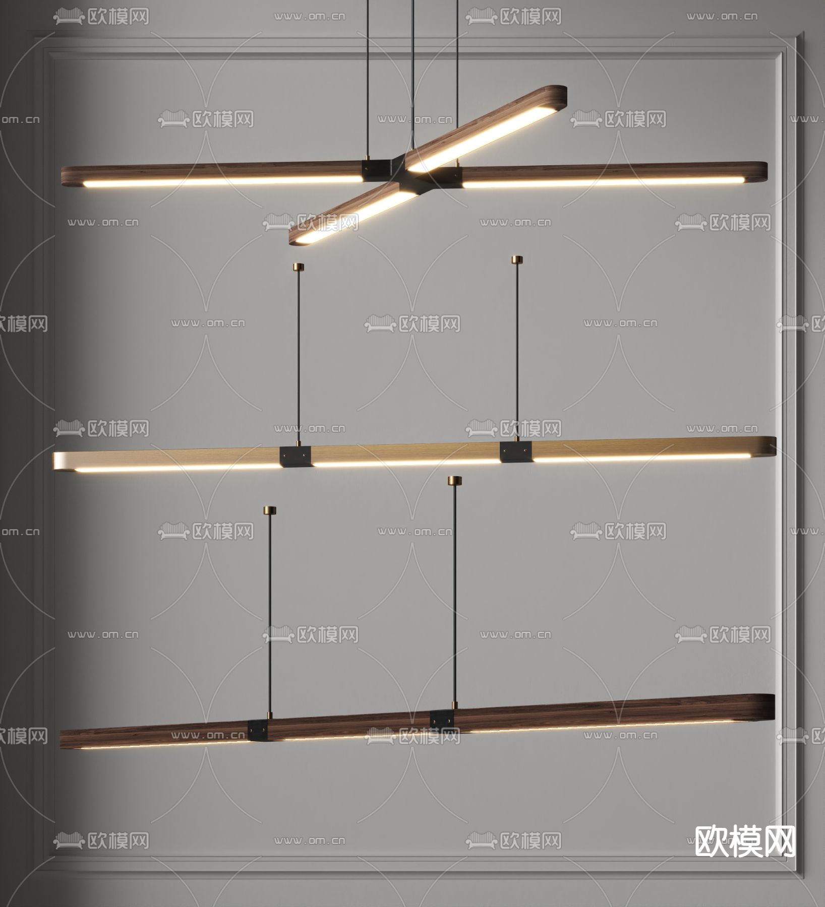 现代长条形吊灯3d模型下载_ID11816229_3dmax免费模型-欧模网