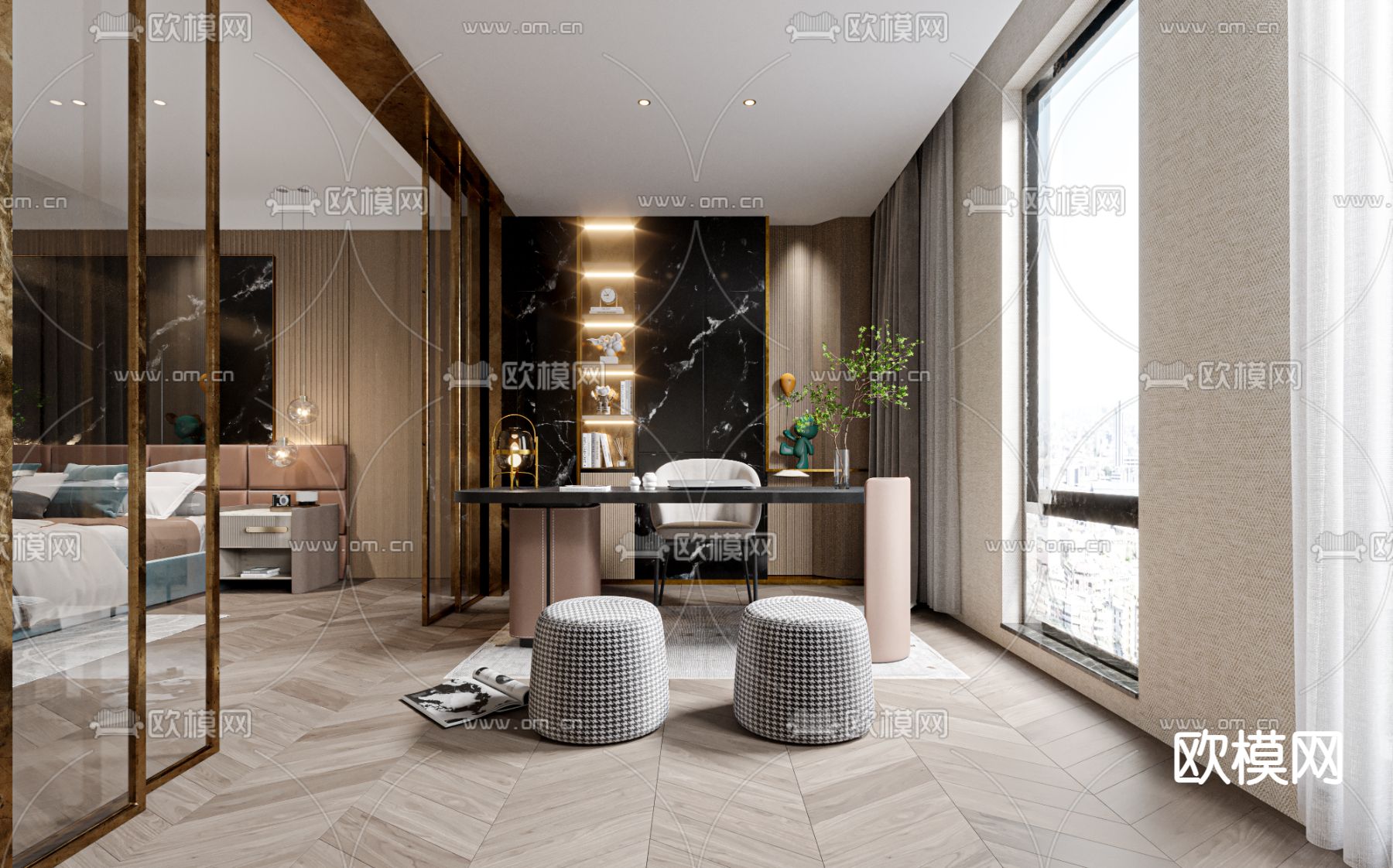 现代书房3d模型下载