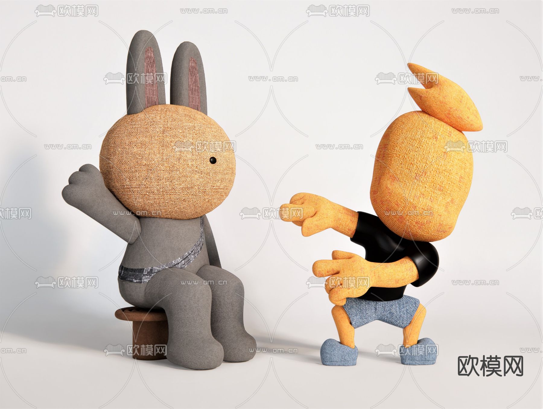 现代兔子布偶玩具su模型下载（渲染图1）
