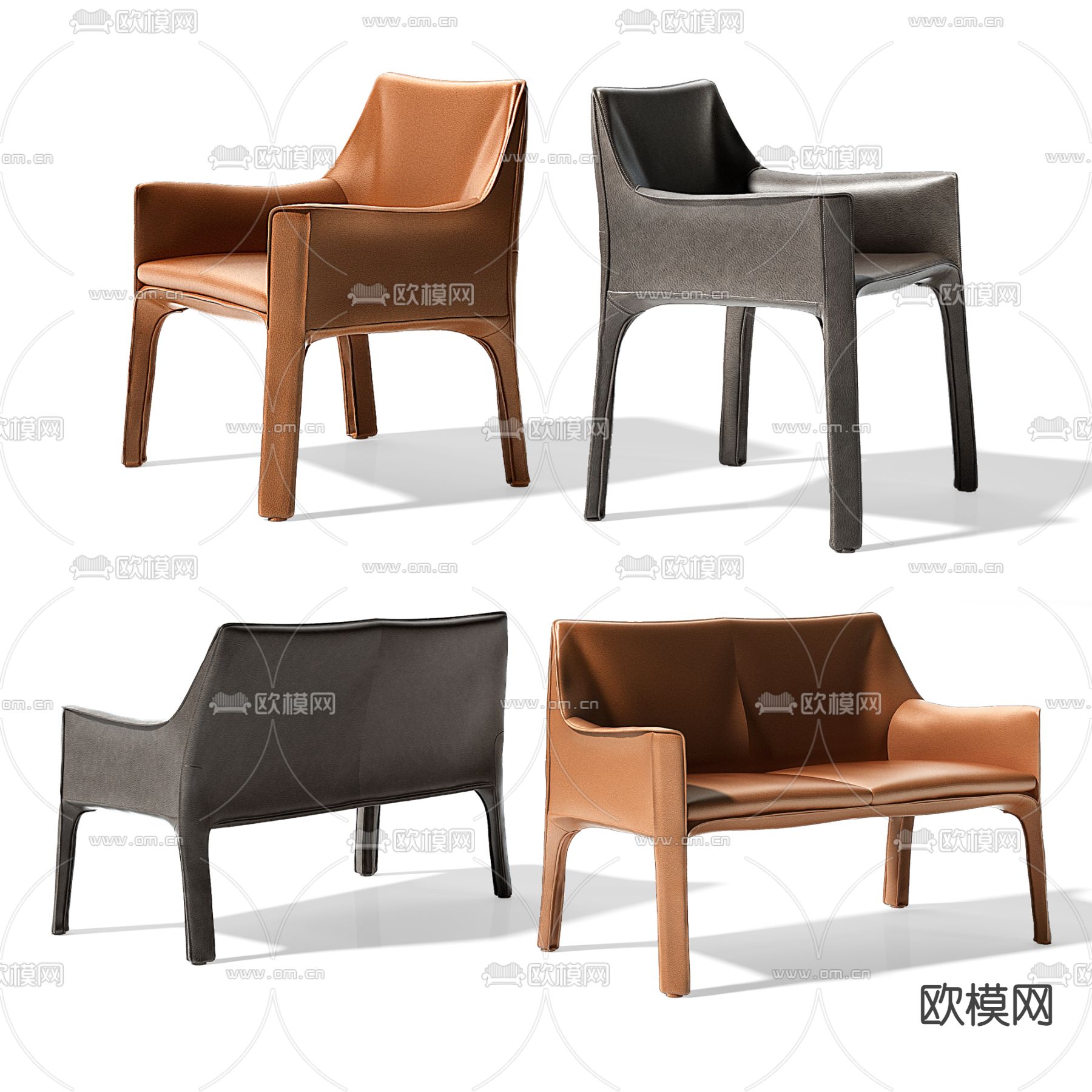 Cassina 现代皮革单椅3d模型下载（渲染图2）